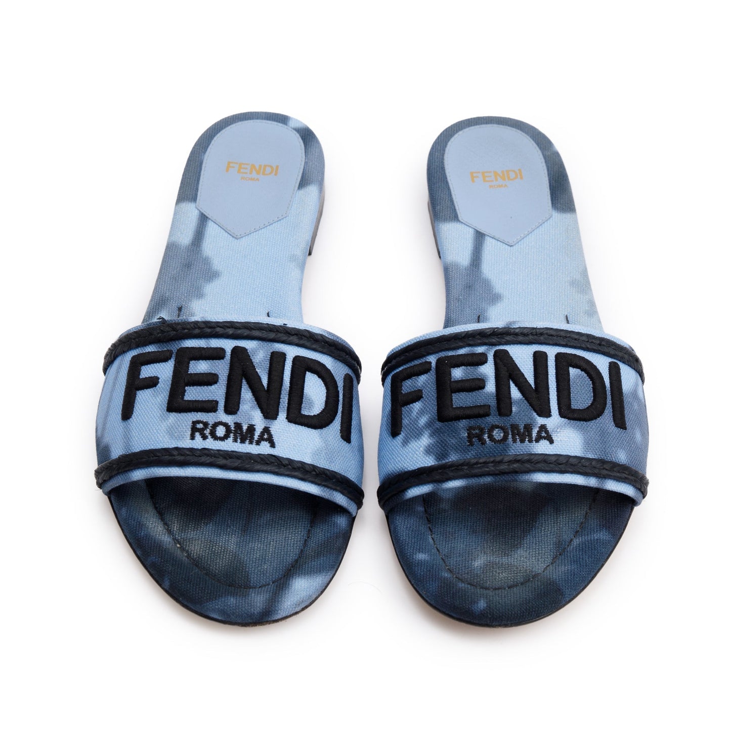 Fendi Blue Signature Logo Canvas Fendi Roma Slides, Size 38.5