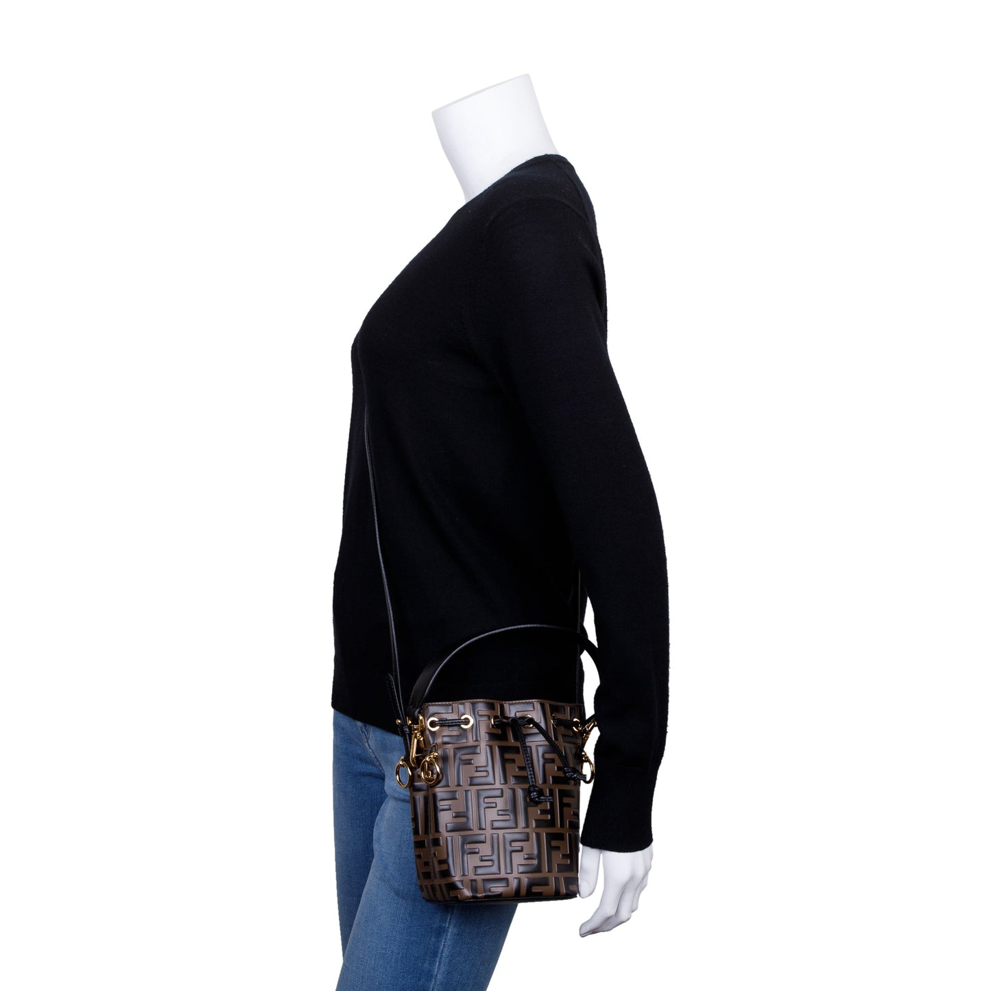 Fendi Brown FF 1974 Embossed Calfskin Leather Mini Mon Tresor Bucket Bag
