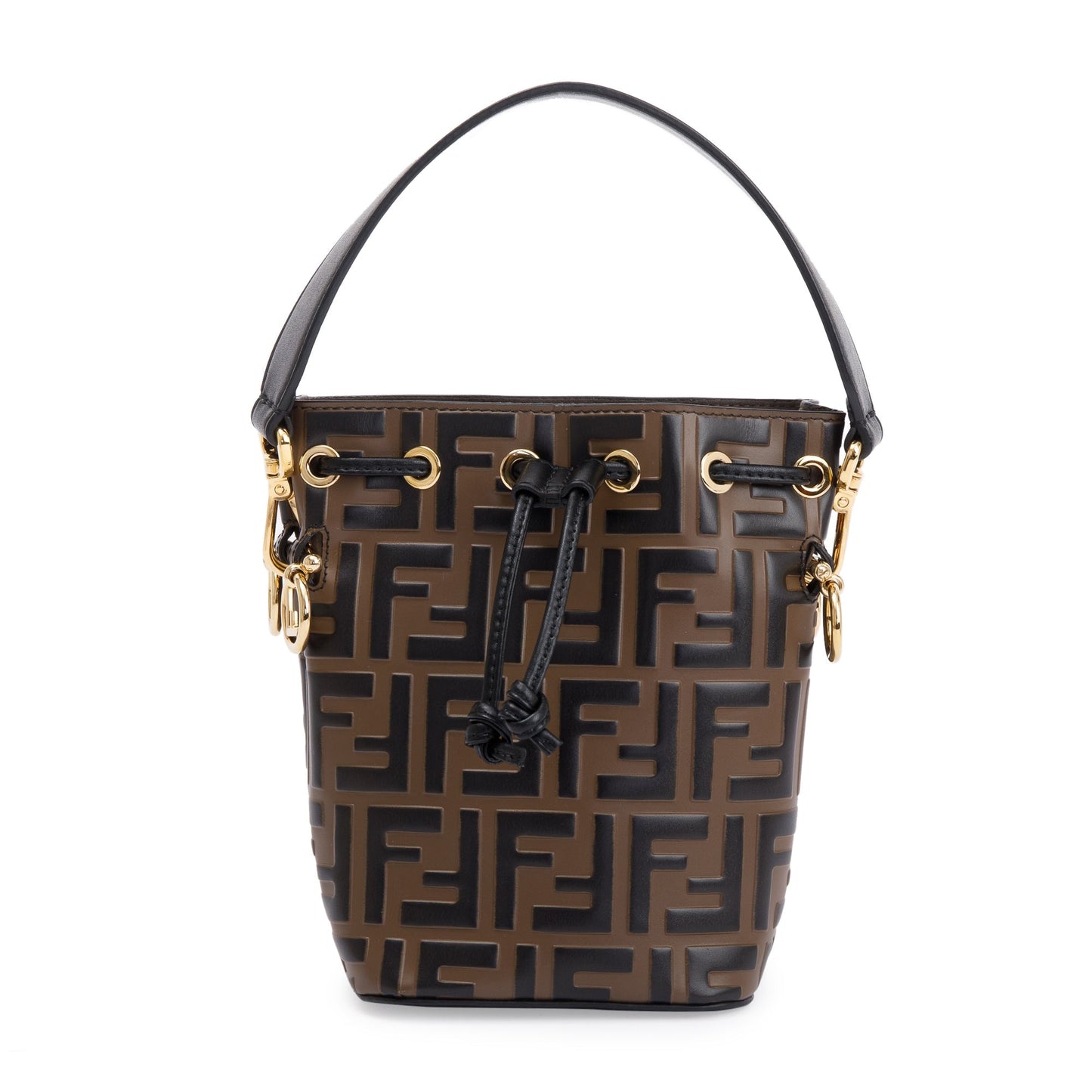 Fendi Brown FF 1974 Embossed Calfskin Leather Mini Mon Tresor Bucket Bag