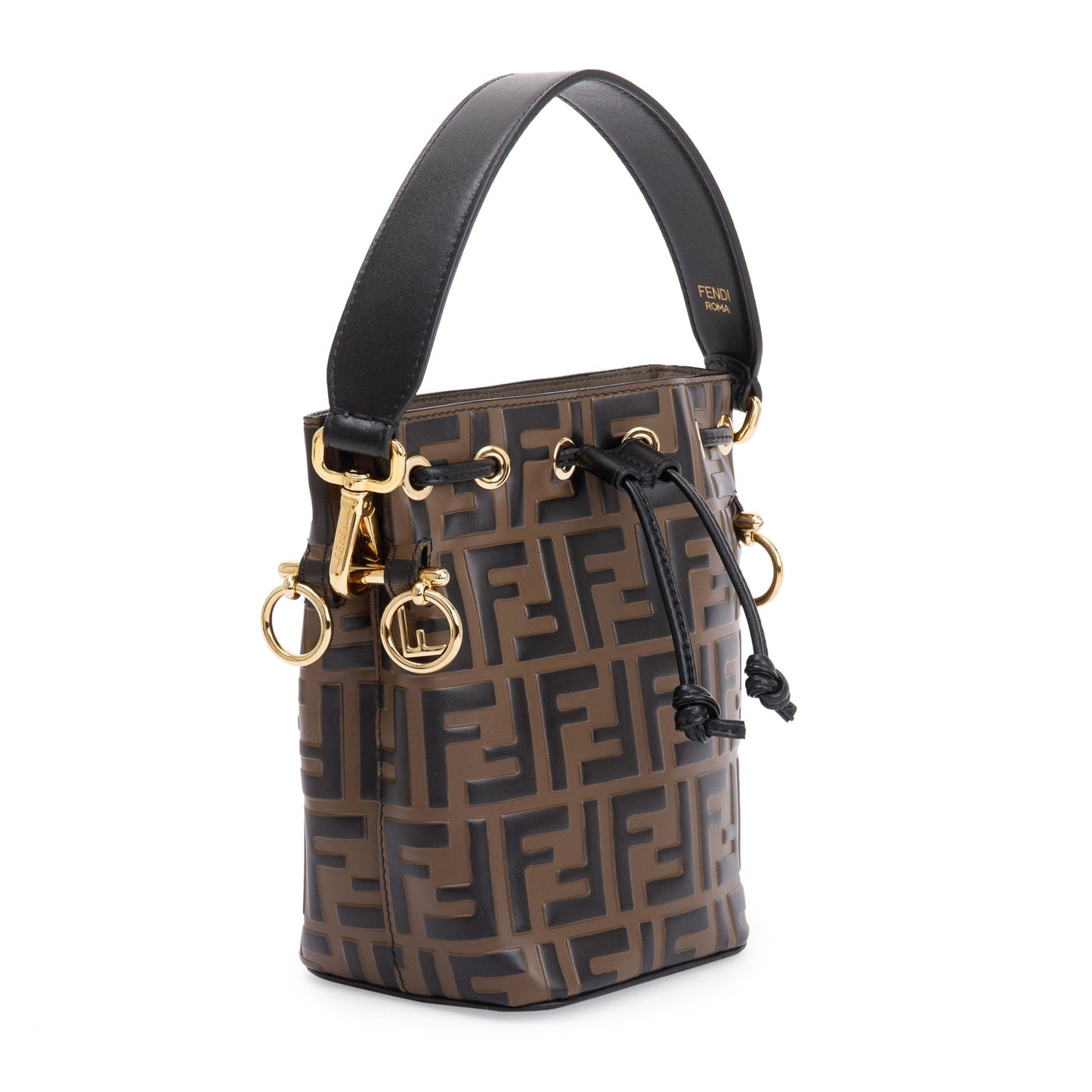 Fendi Brown FF 1974 Embossed Calfskin Leather Mini Mon Tresor Bucket Bag