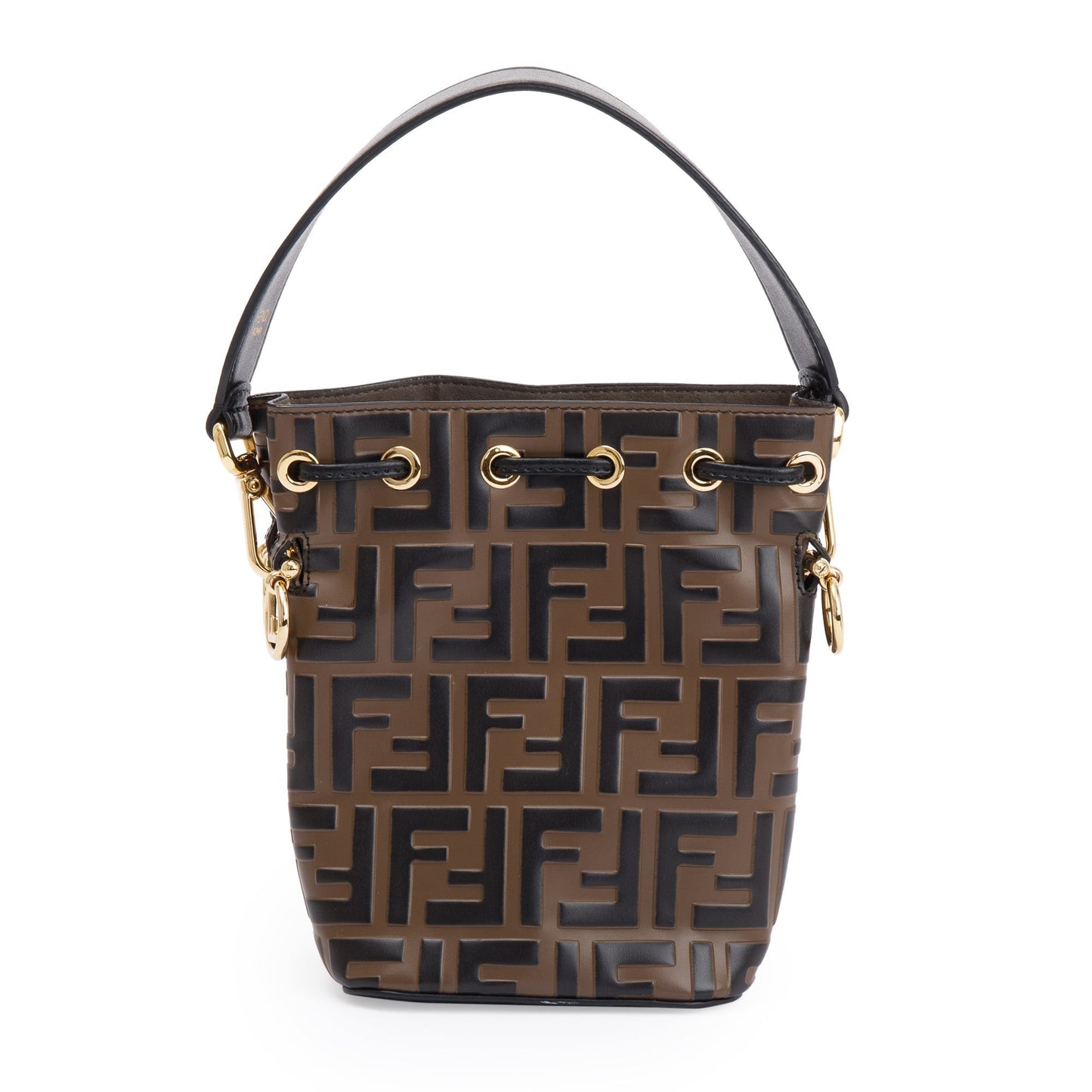 Fendi Brown FF 1974 Embossed Calfskin Leather Mini Mon Tresor Bucket Bag