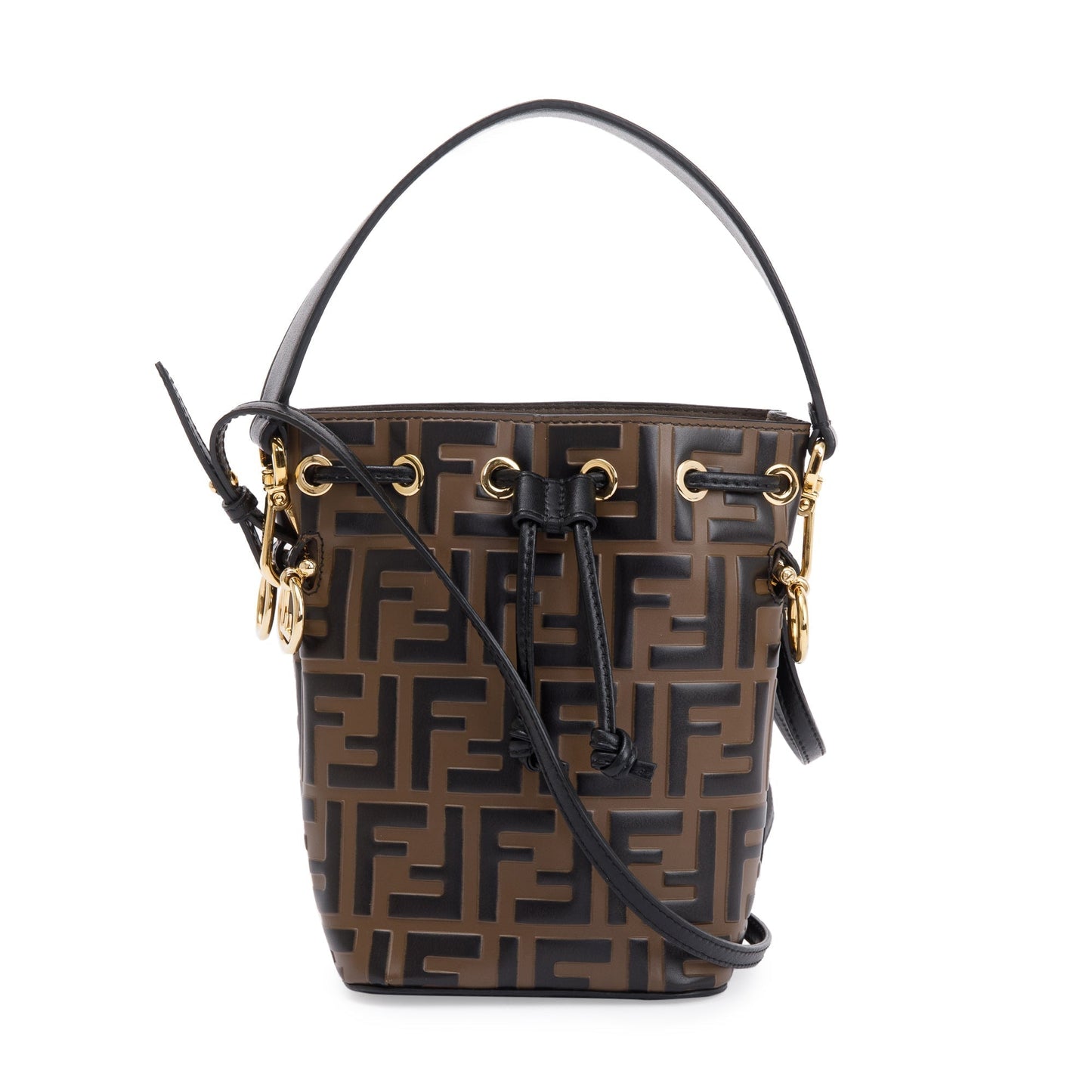 Fendi Brown FF 1974 Embossed Calfskin Leather Mini Mon Tresor Bucket Bag
