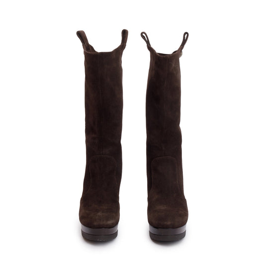 Fendi Brown Suede Mid-Calf Boots, Size 37
