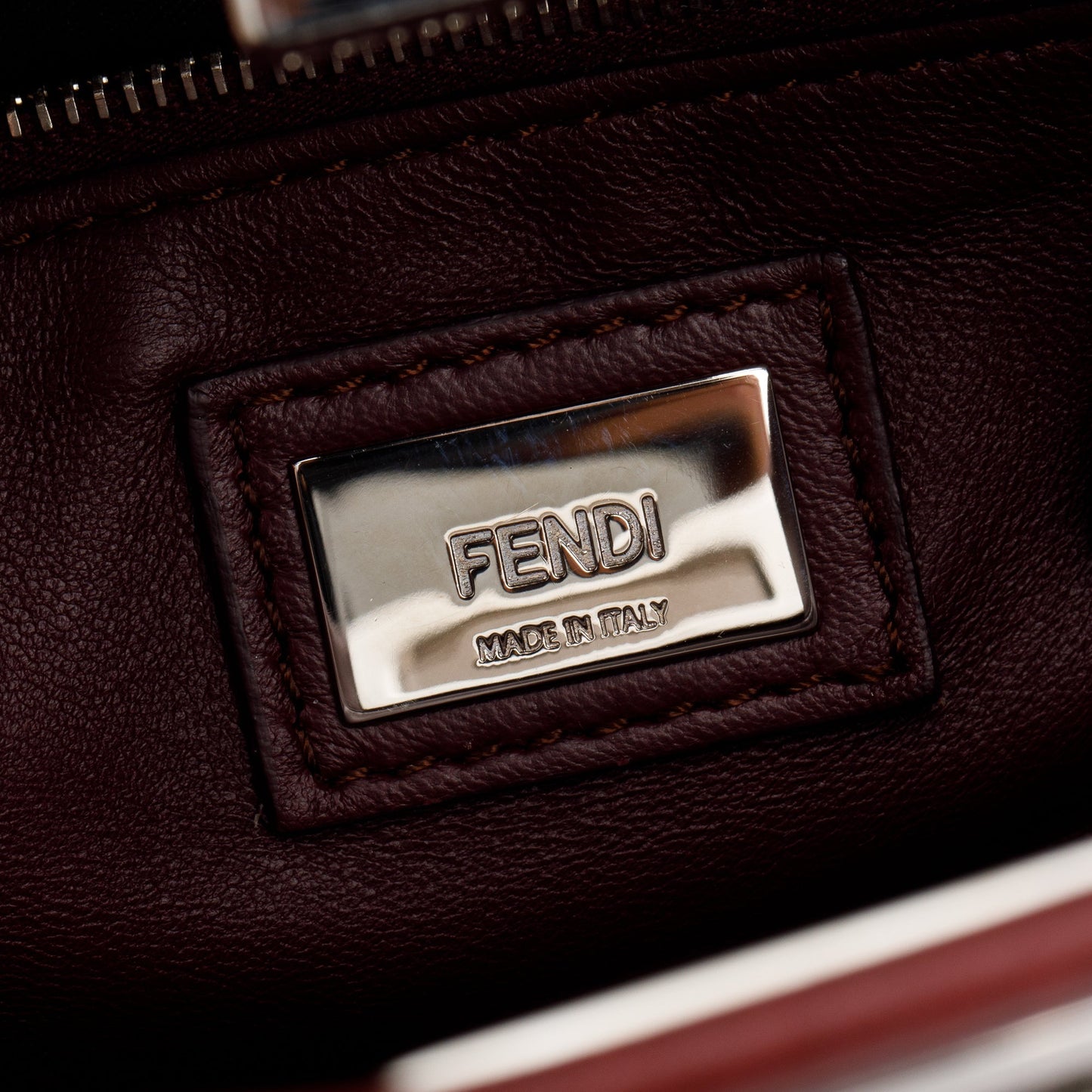 Fendi Burgundy Calfskin Leather Mini Peekaboo Bag