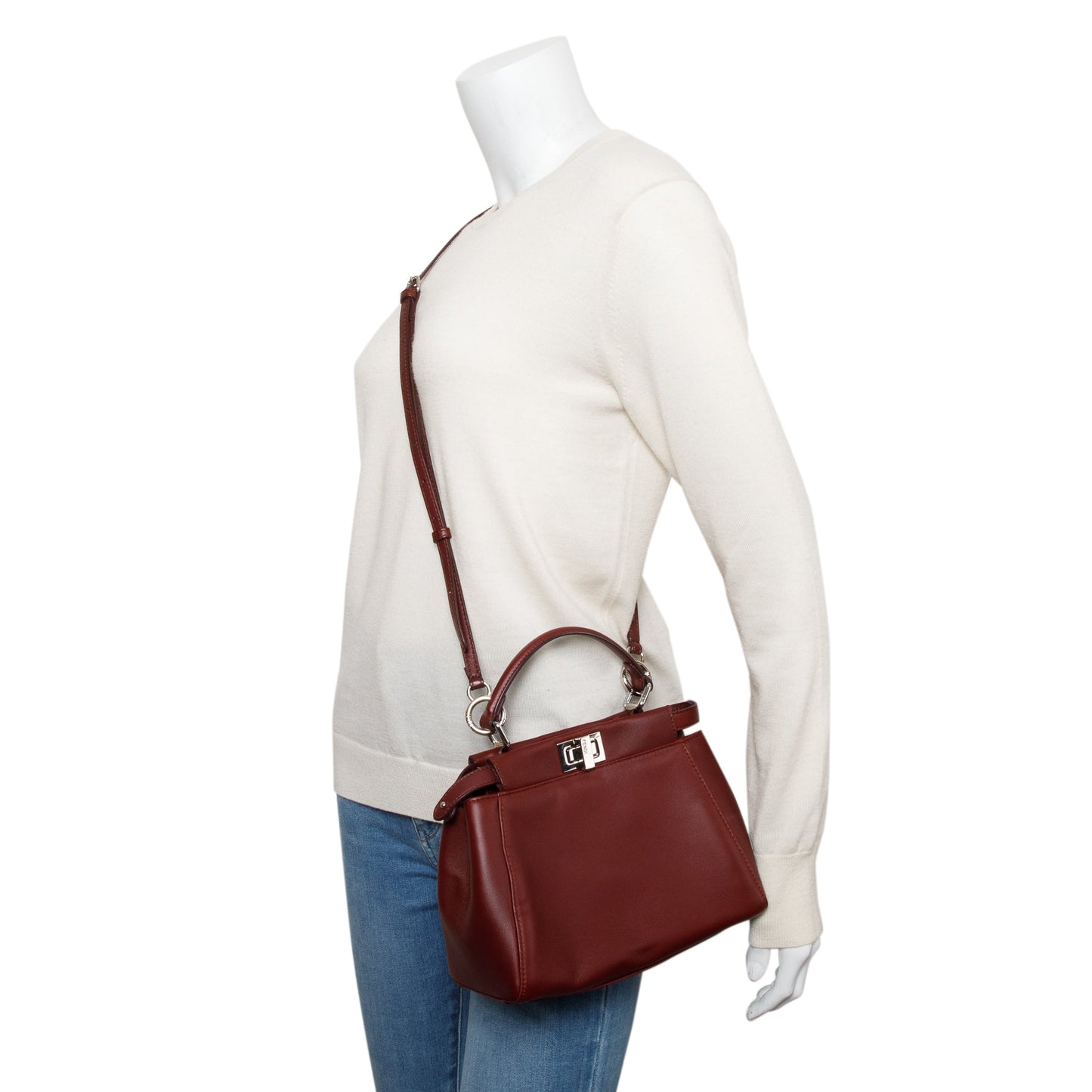 Fendi Burgundy Calfskin Leather Mini Peekaboo Bag