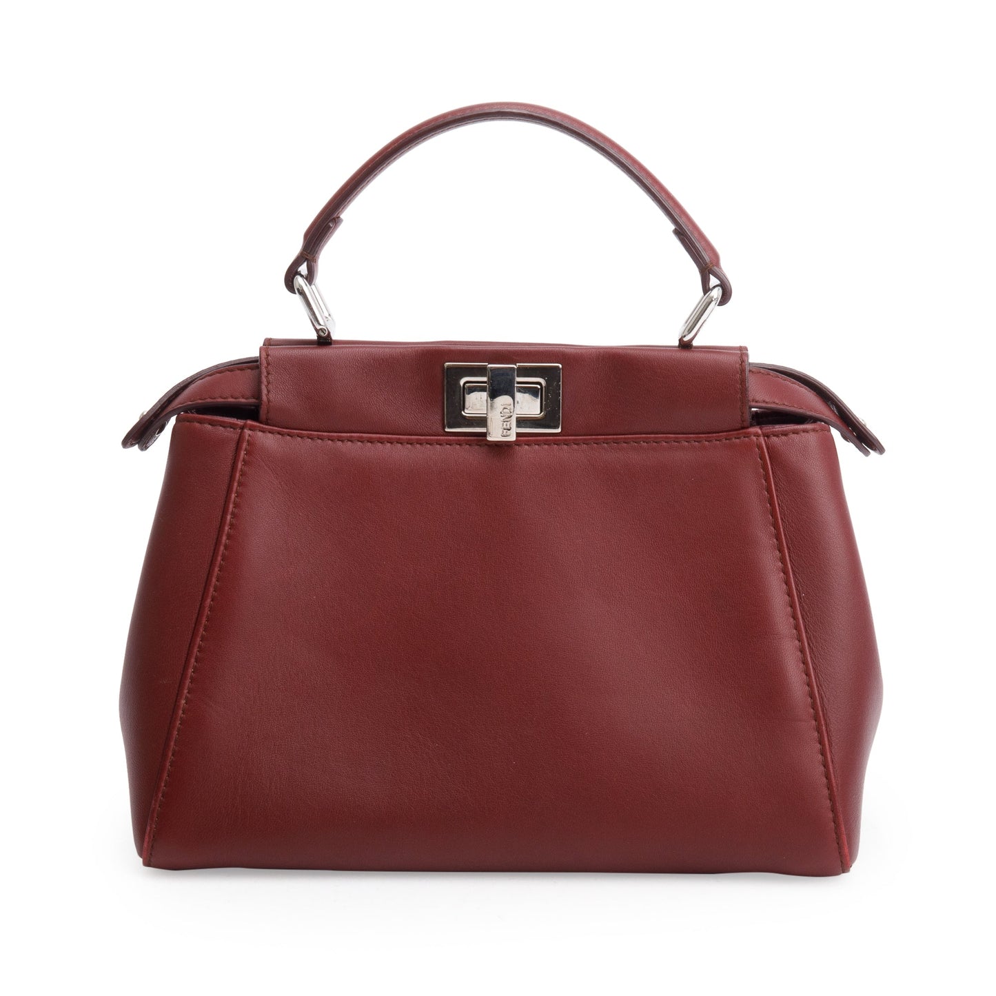 Fendi Burgundy Calfskin Leather Mini Peekaboo Bag