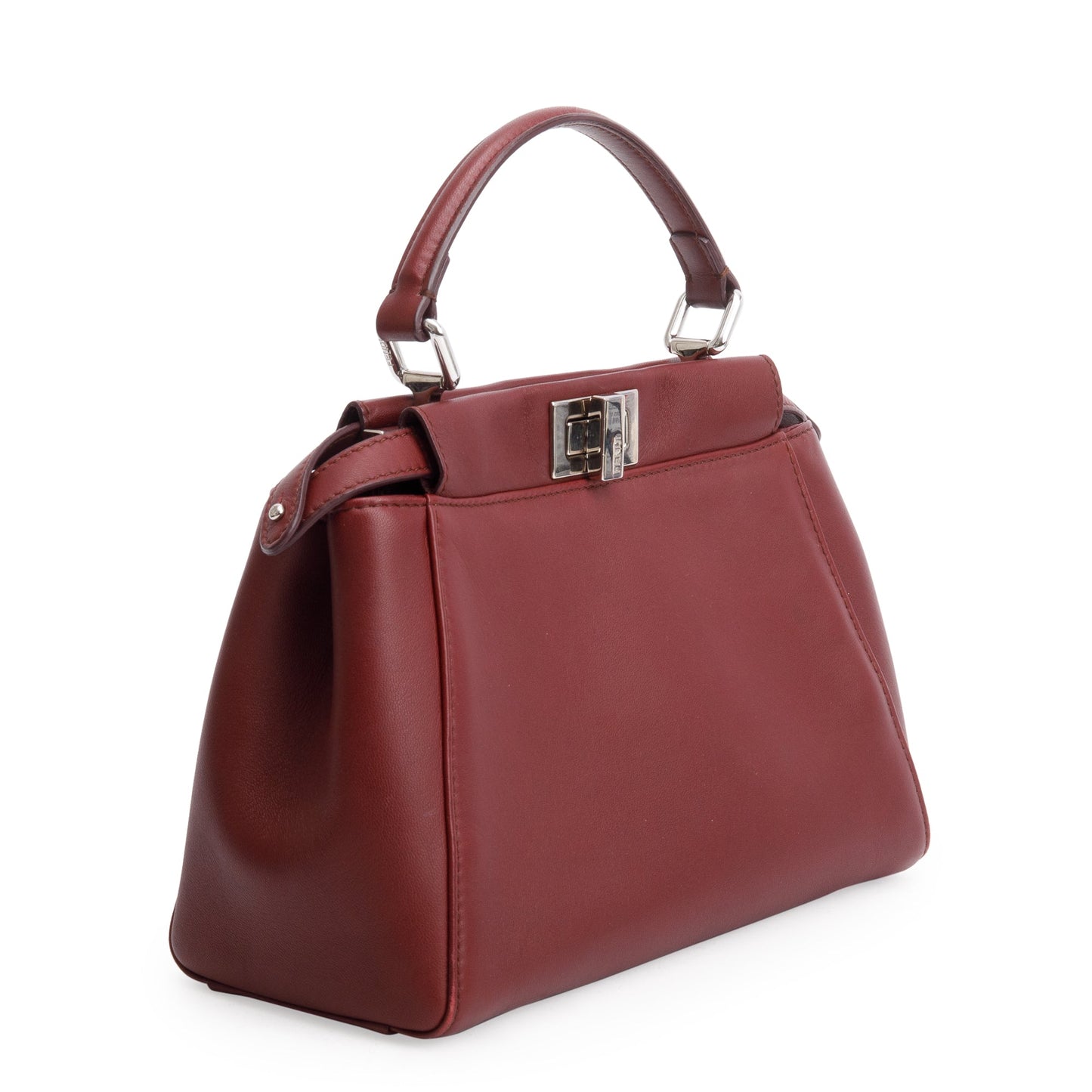 Fendi Burgundy Calfskin Leather Mini Peekaboo Bag
