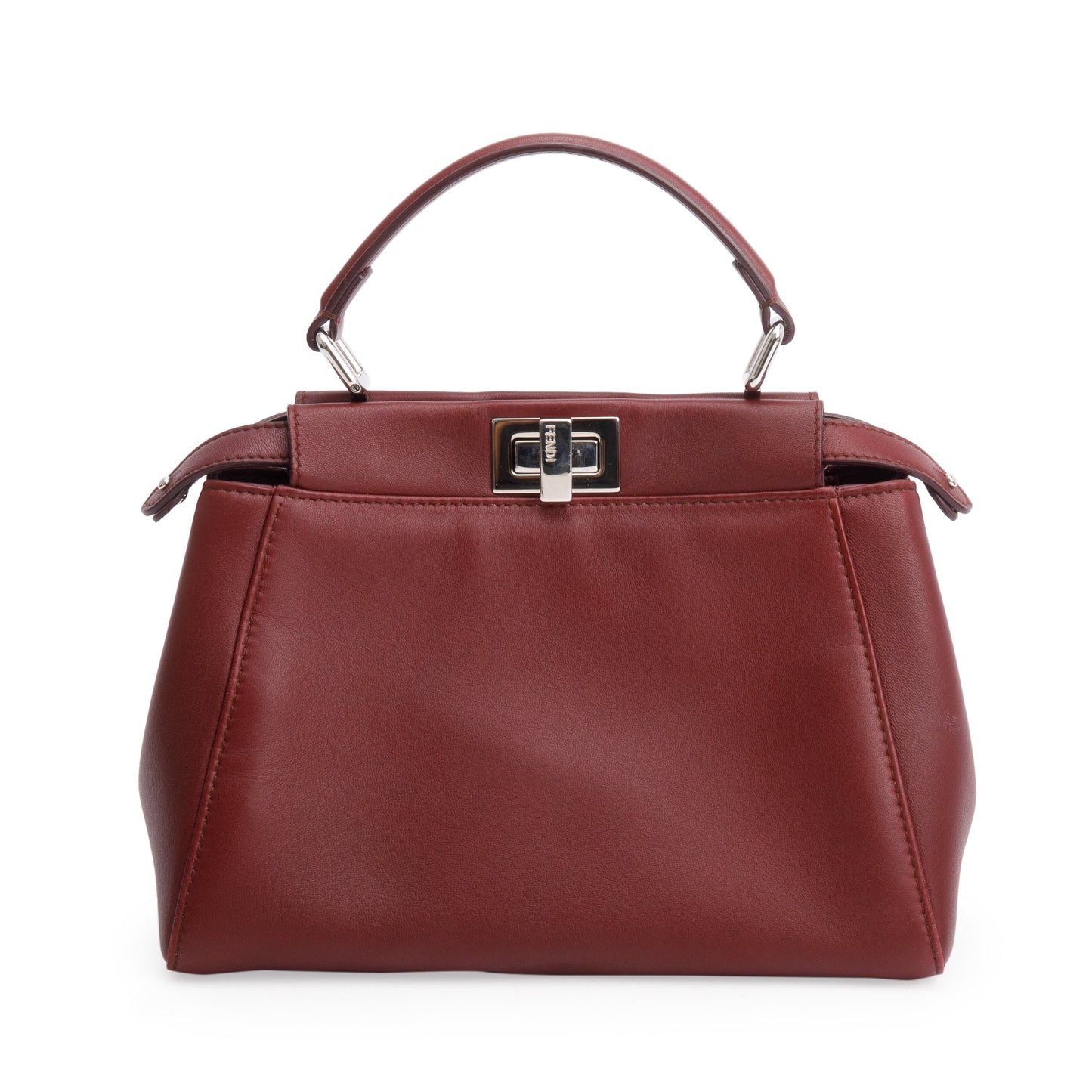 Fendi Burgundy Calfskin Leather Mini Peekaboo Bag