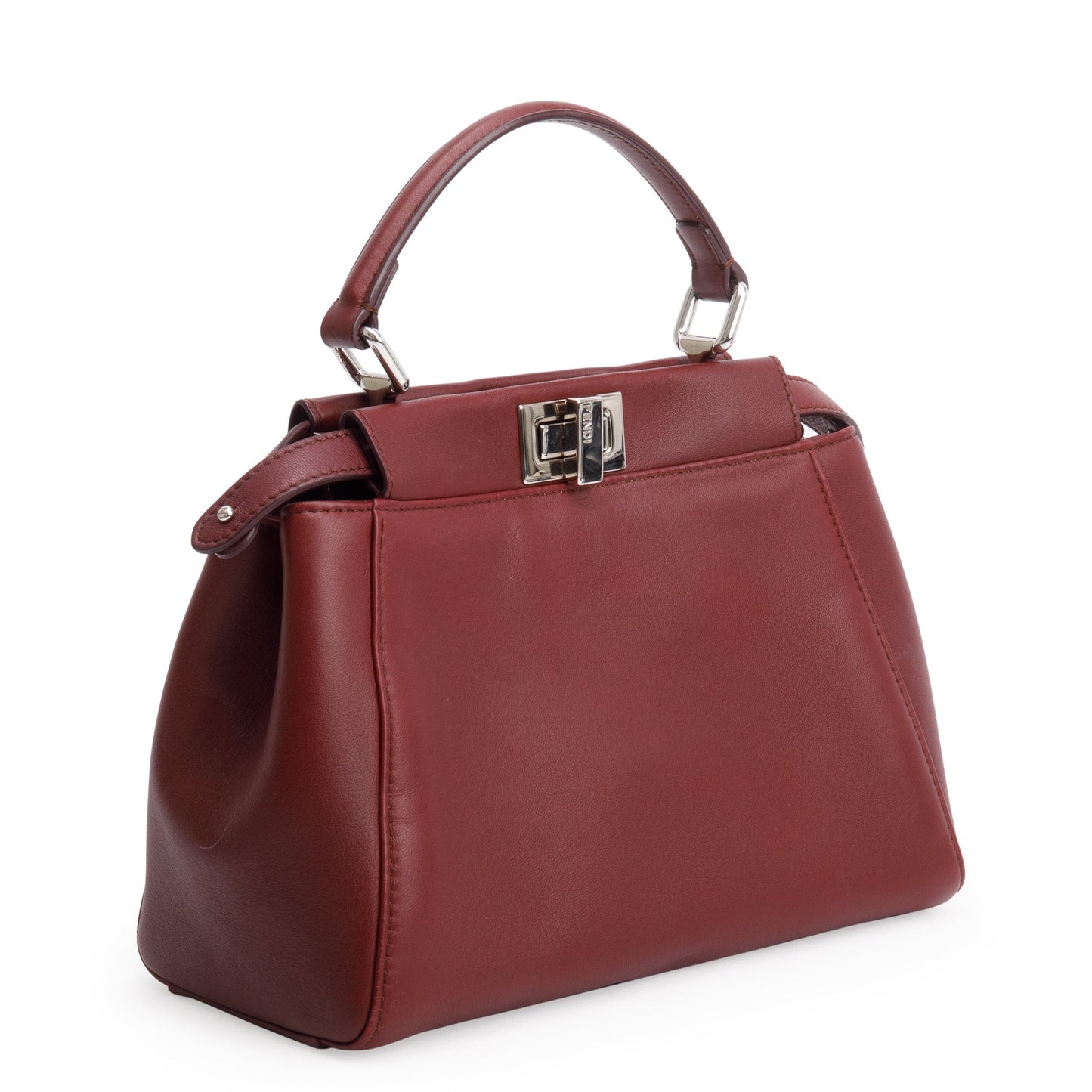 Fendi Burgundy Calfskin Leather Mini Peekaboo Bag