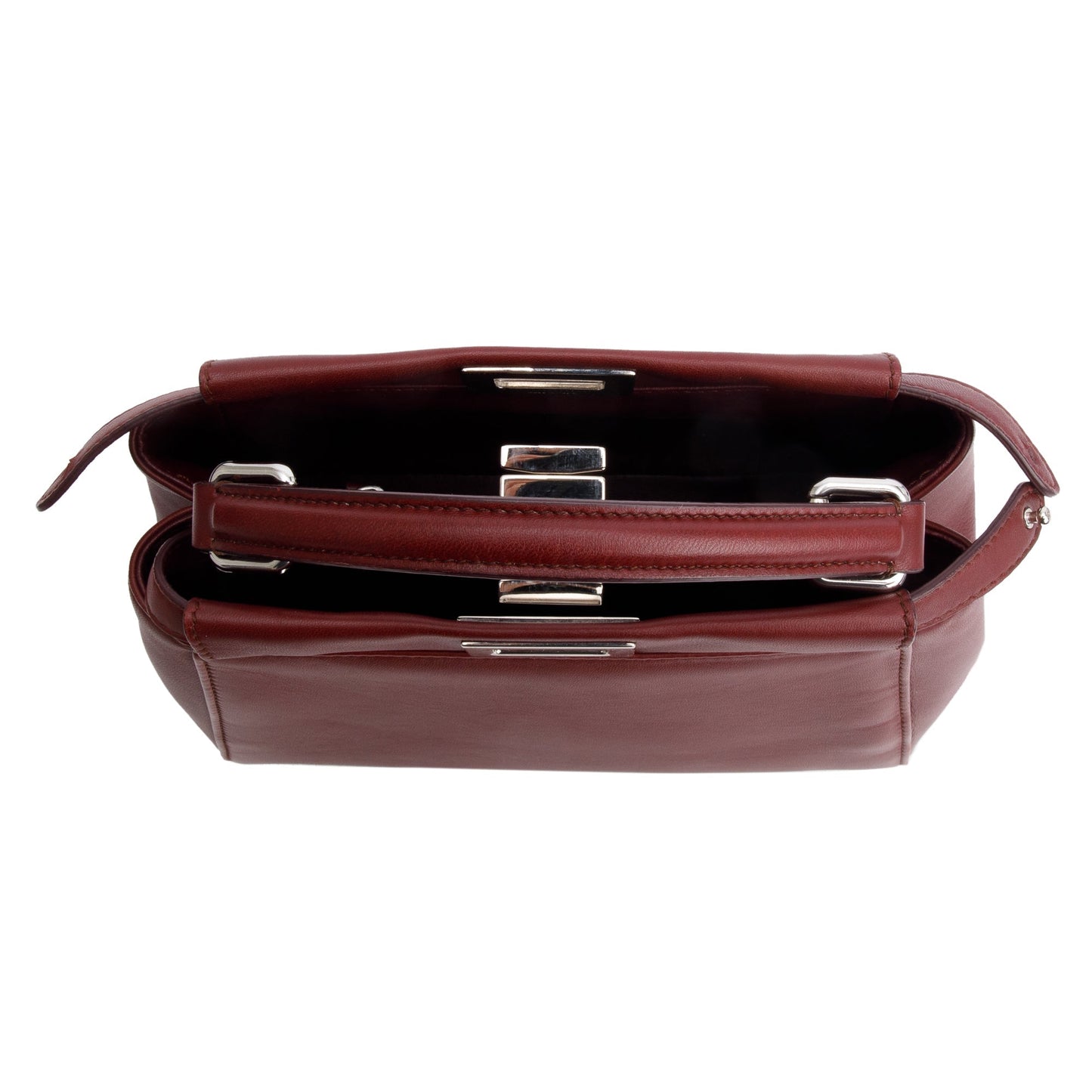 Fendi Burgundy Calfskin Leather Mini Peekaboo Bag