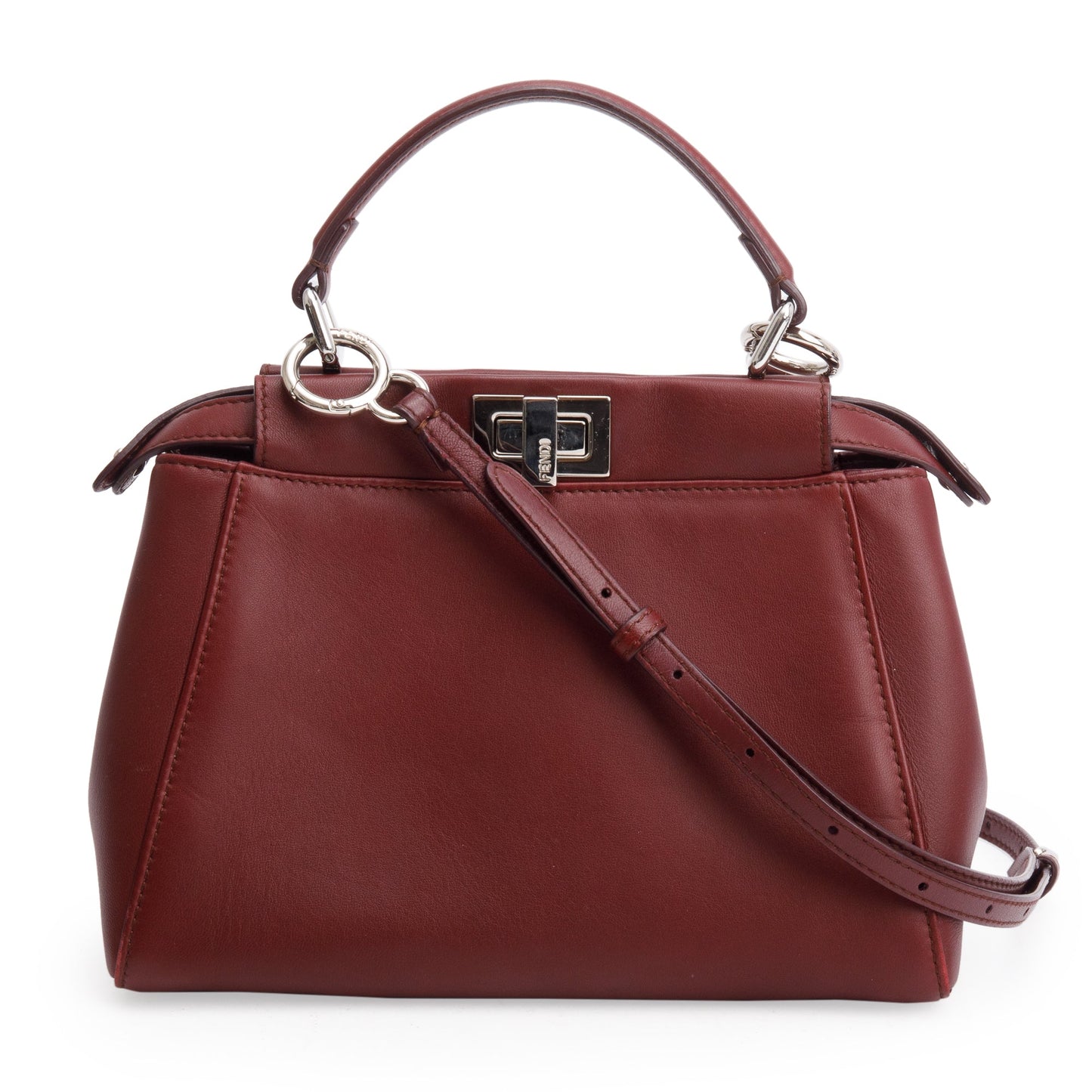 Fendi Burgundy Calfskin Leather Mini Peekaboo Bag