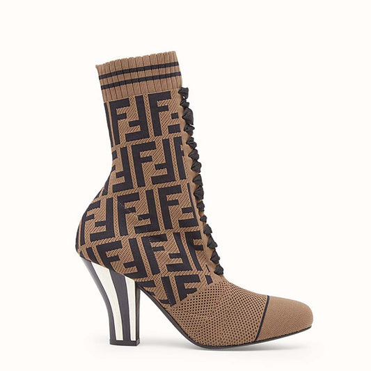 FENDI FF LOGO JACQUARD STRETCH KNIT & MESH SOCK BOOTS