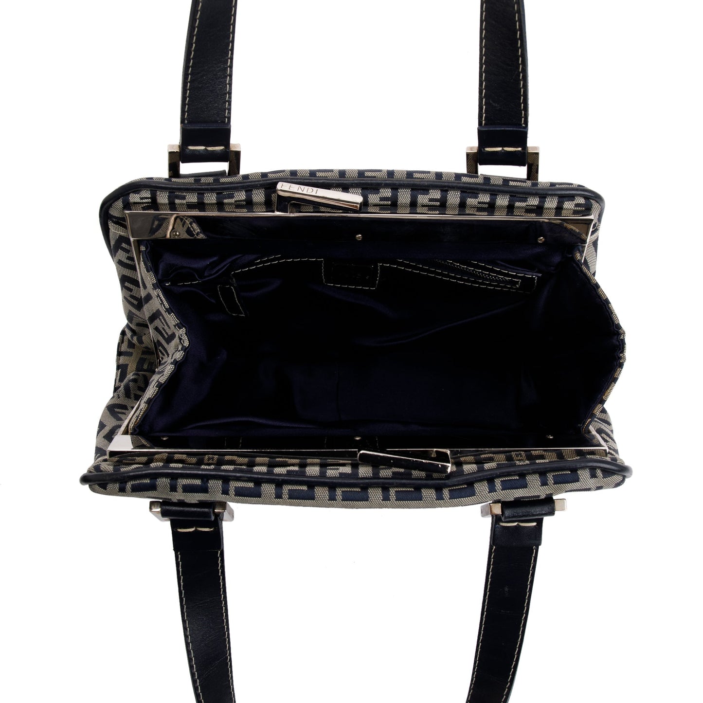 Fendi Navy FF Zucchino Canvas Leather Trimmed Mini Tote