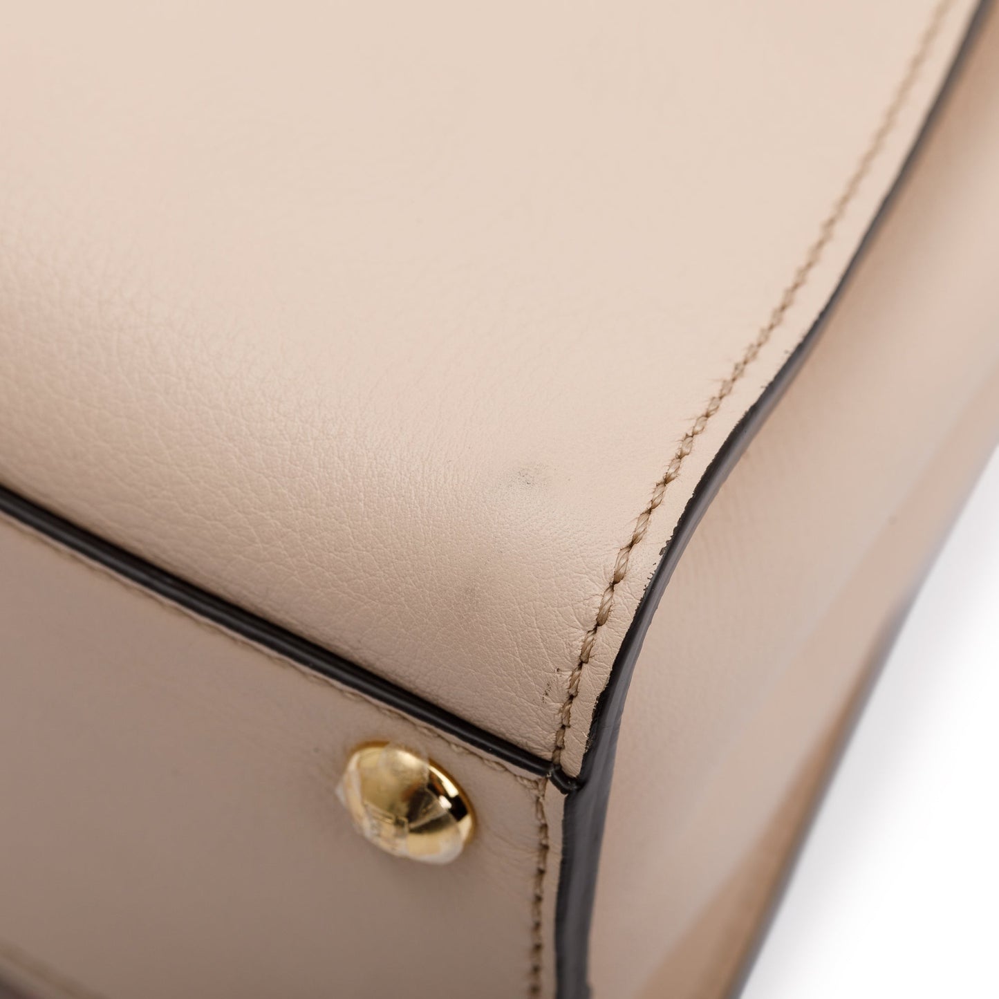 Fendi Neutral Calfskin Leather Floral Inlay Mini Peekaboo Bag