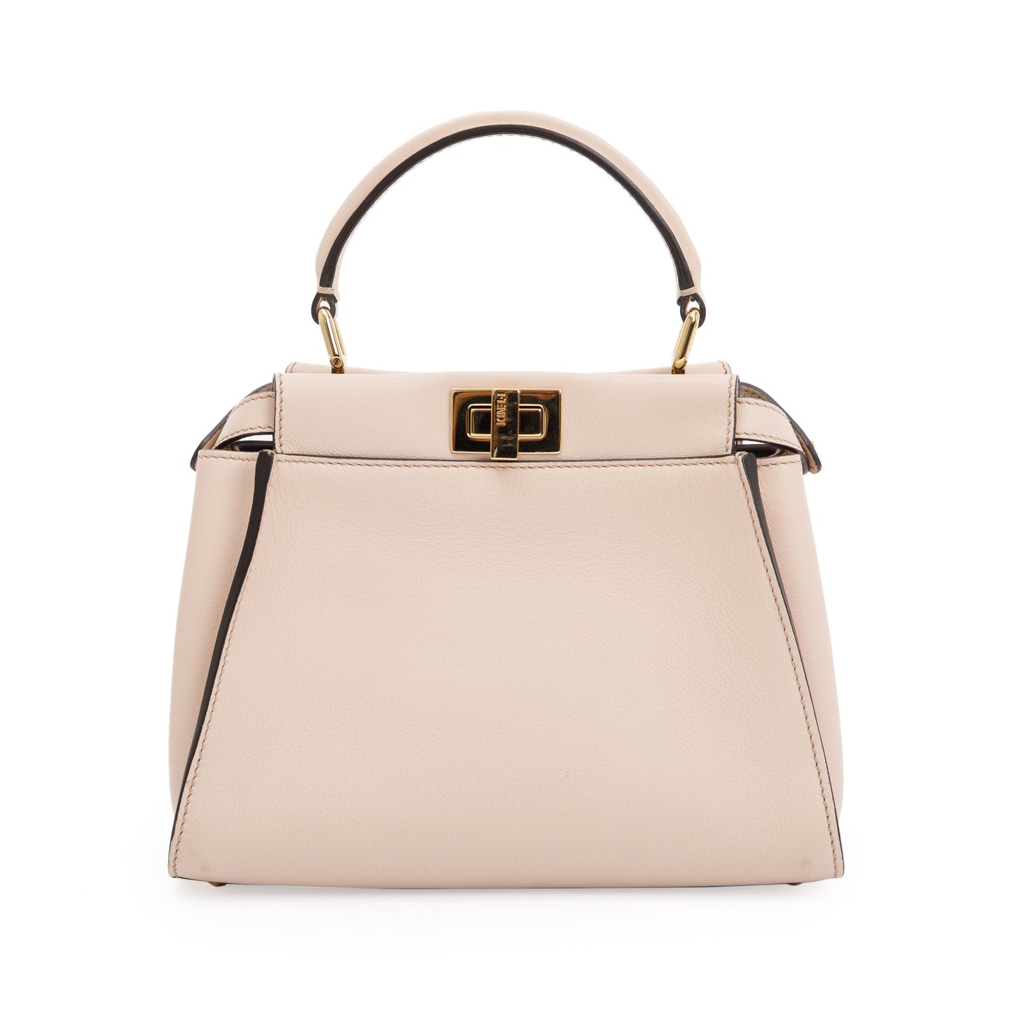 Fendi Neutral Calfskin Leather Floral Inlay Mini Peekaboo Bag