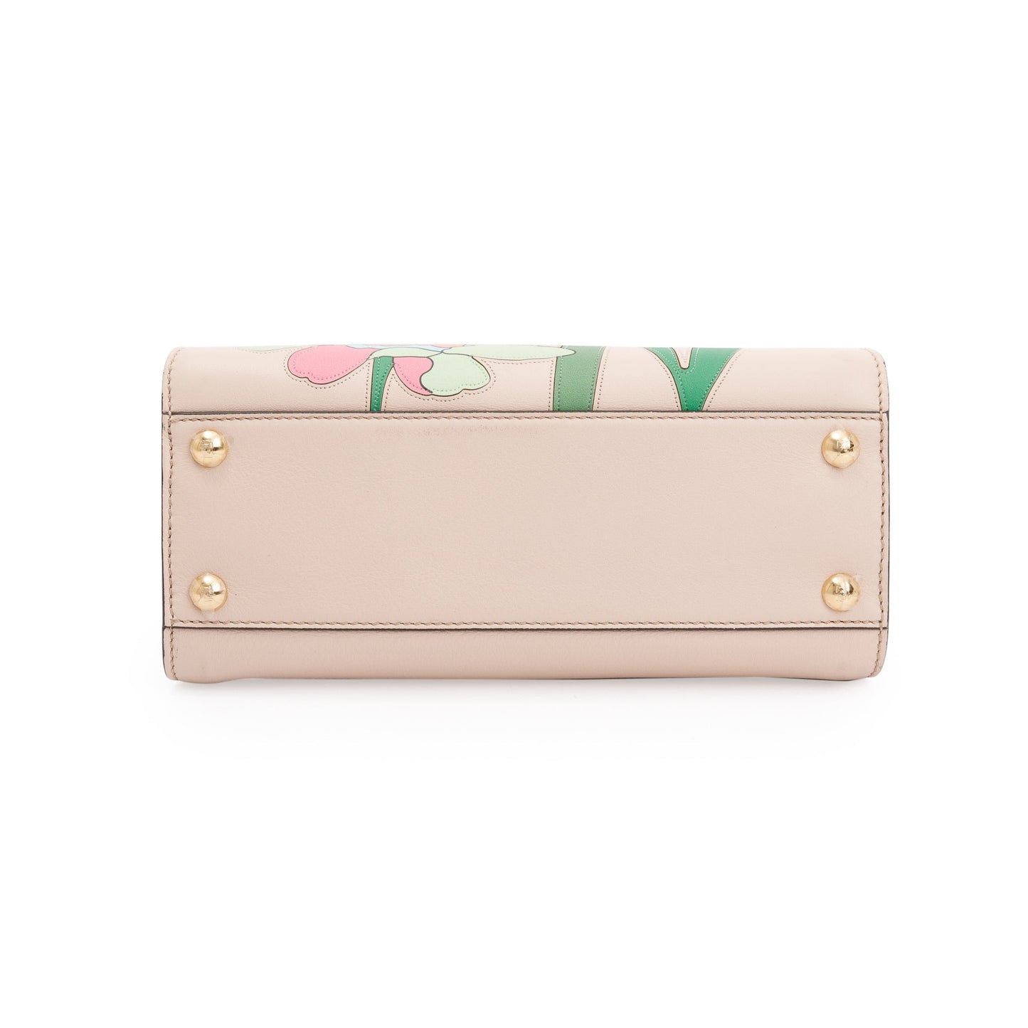 Fendi Neutral Calfskin Leather Floral Inlay Mini Peekaboo Bag