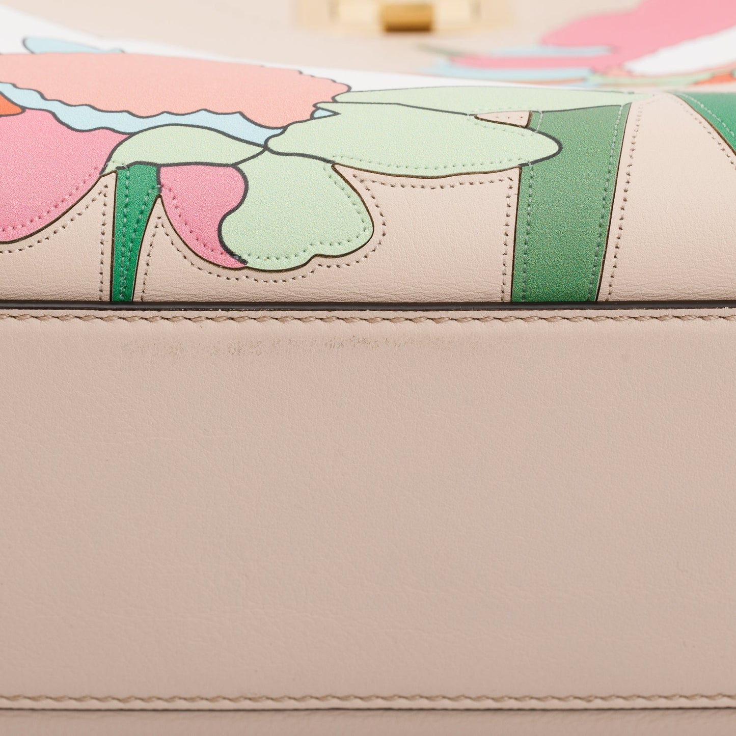 Fendi Neutral Calfskin Leather Floral Inlay Mini Peekaboo Bag