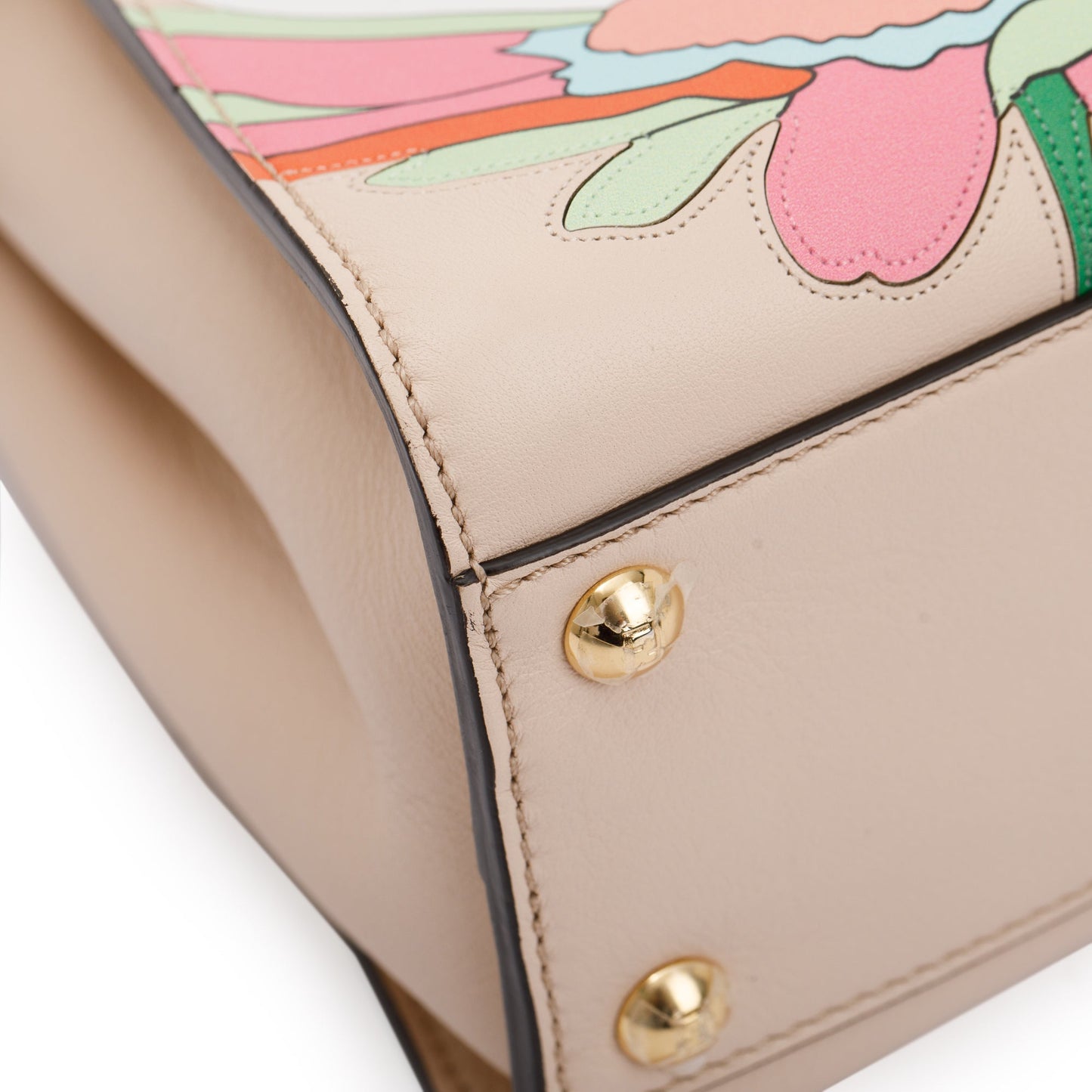 Fendi Neutral Calfskin Leather Floral Inlay Mini Peekaboo Bag