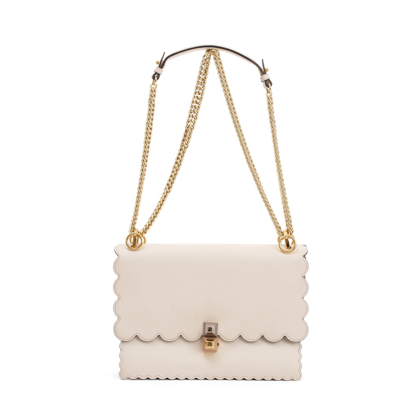 Fendi Neutral Calfskin Leather Scalloped Studded Kan I Shoulder Bag