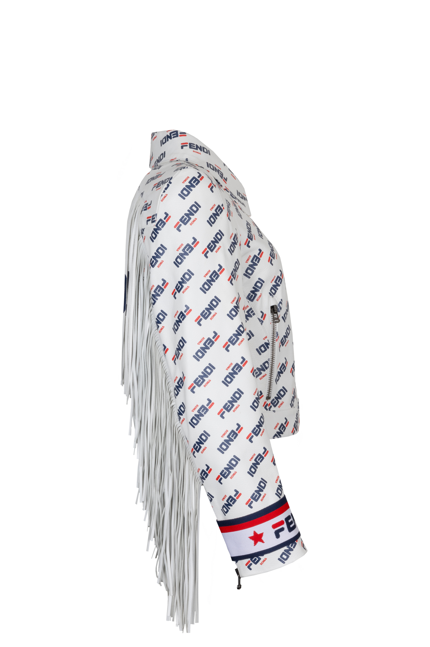 FENDI X Fila Fringed Mania Leather Jacket White