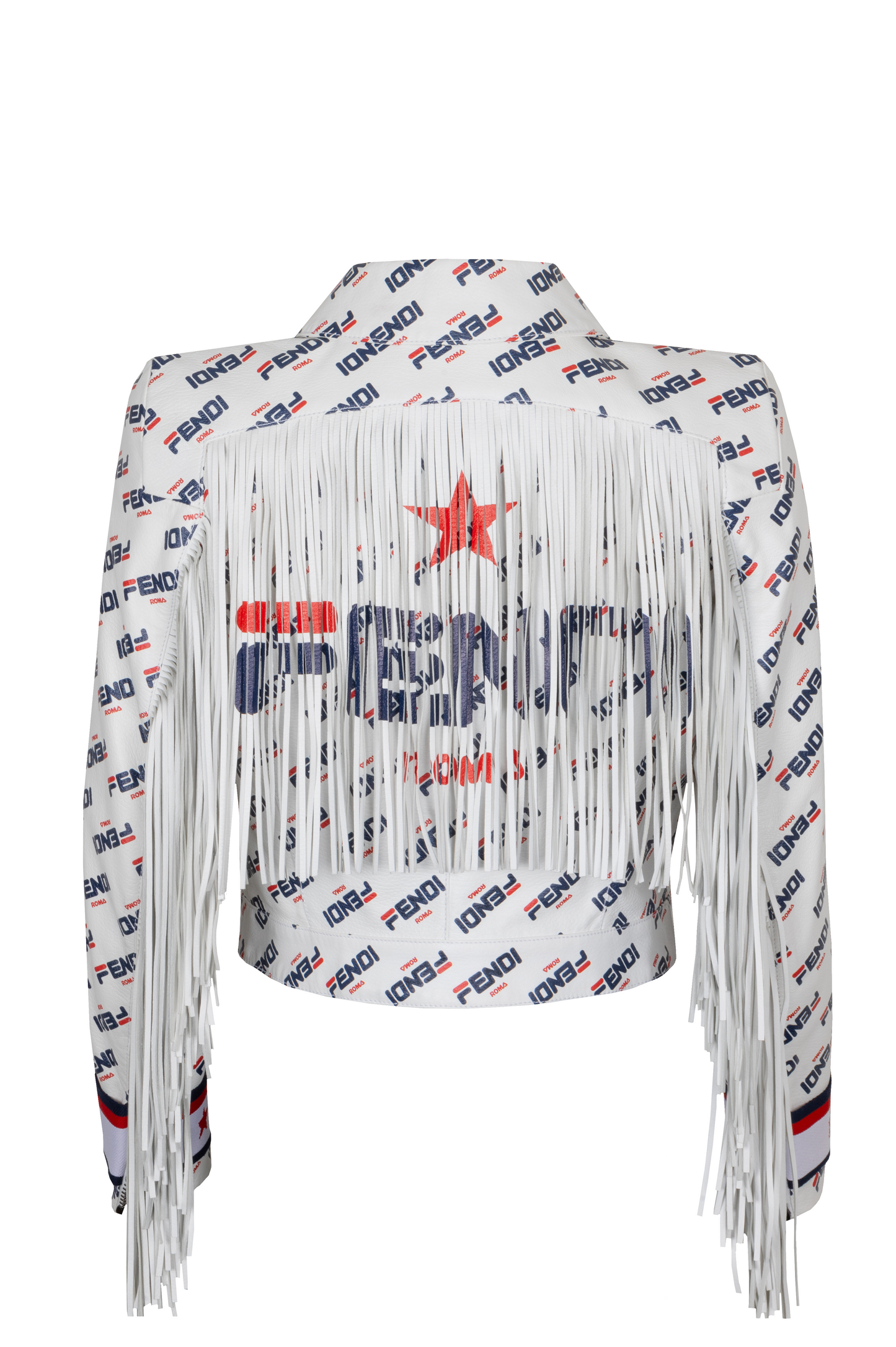 FENDI X Fila Fringed Mania Leather Jacket White