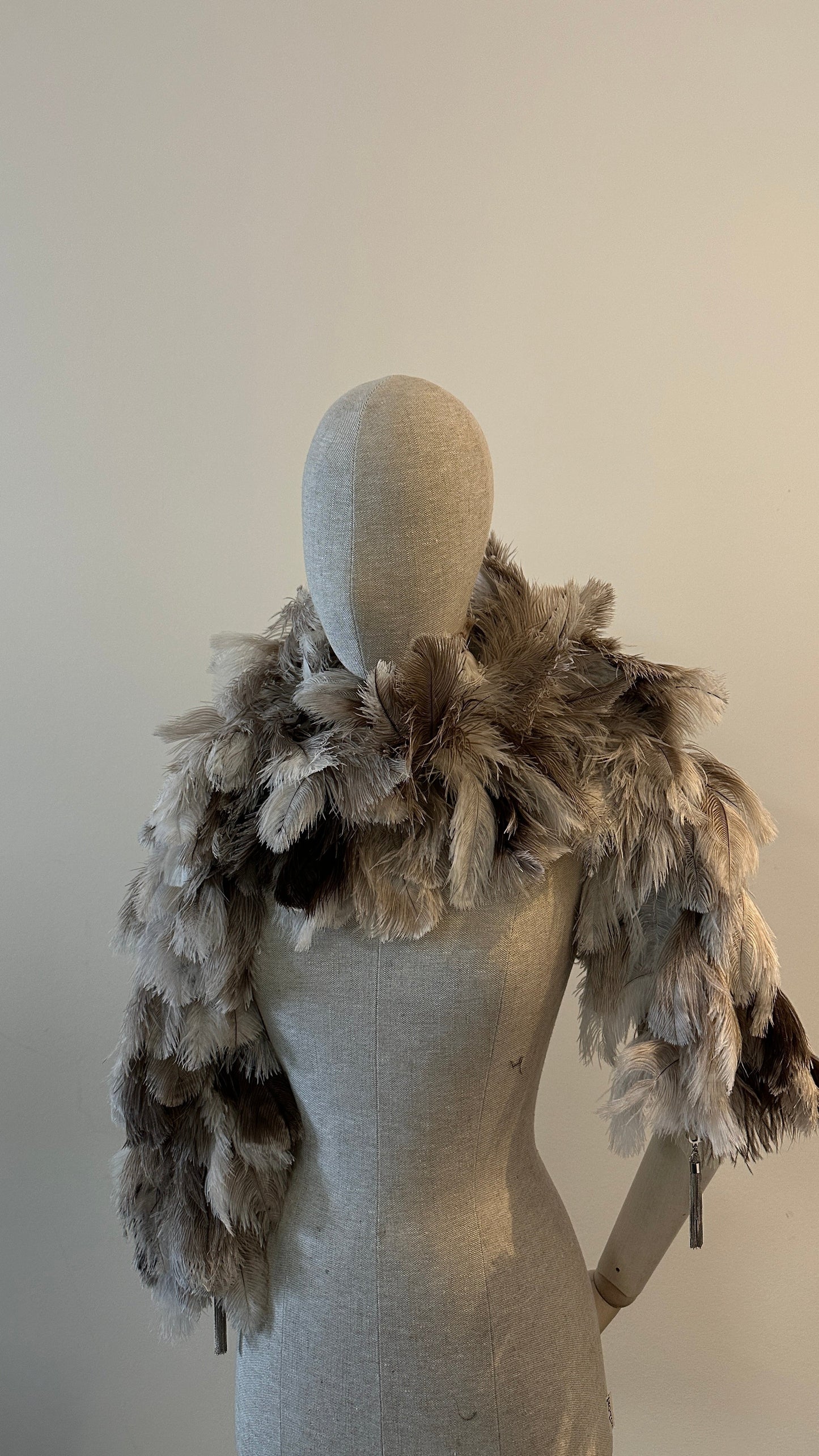 CHRISTIAN DIOR Ostrich Feather Scarf Brown Beige