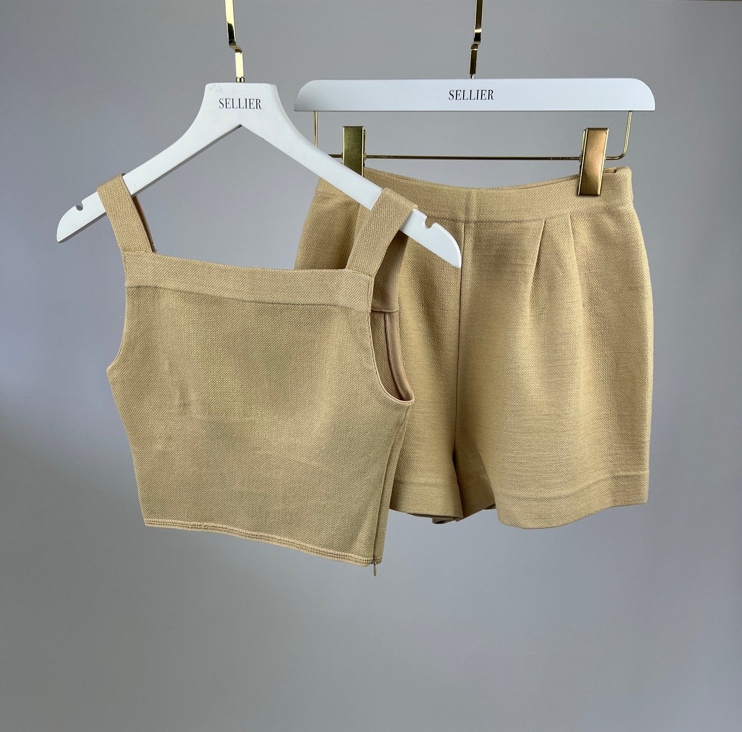 Ala•a Beige Knitted Vest and Shorts Set Size FR 36 (UK 8)