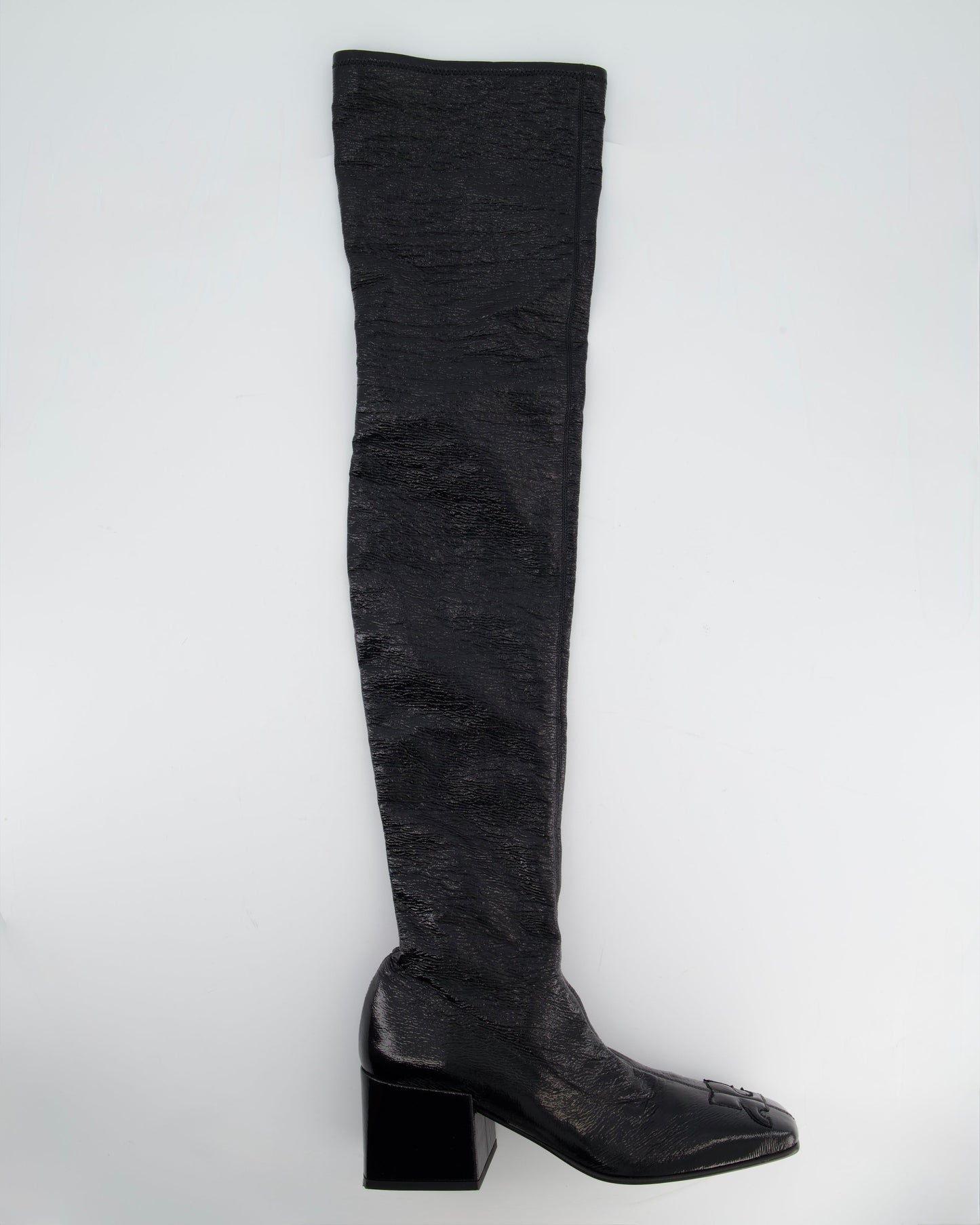 Courr�ges Black Patent Knee High Logo Boots Size EU 39