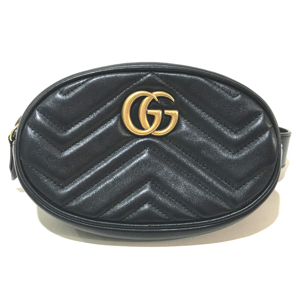 GUCCI Waist bag 476434 leather black GG Marmont Quilted Sling bag Women 95/38 Secondhand