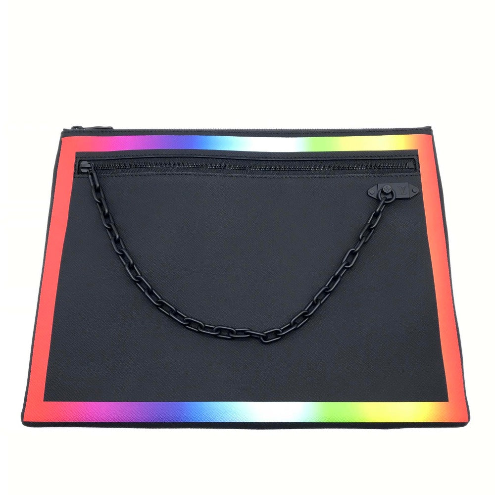 LOUIS VUITTON Clutch bag M30347 Taiga Leather Noir x Rainbow Taiga Pochette A4 Chain mens  d