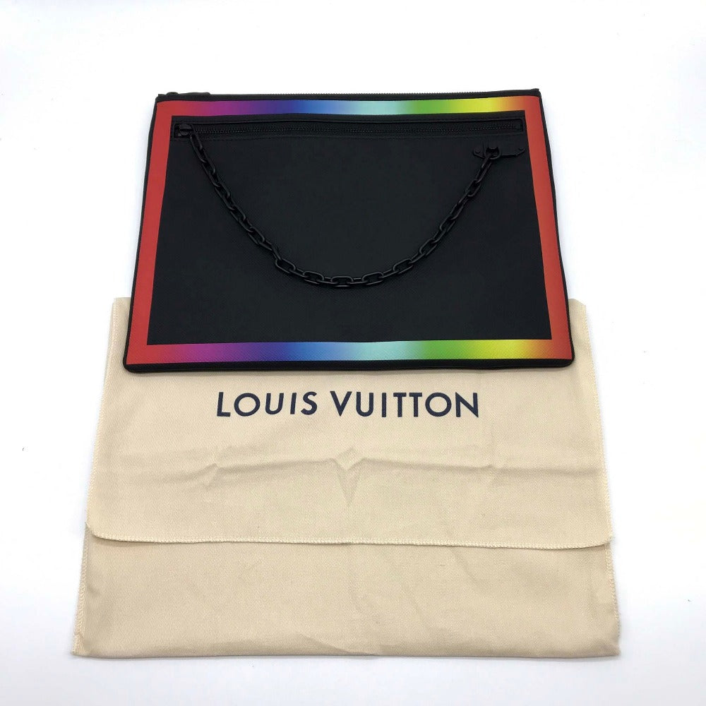LOUIS VUITTON Clutch bag M30347 Taiga Leather Noir x Rainbow Taiga Pochette A4 Chain mens  d
