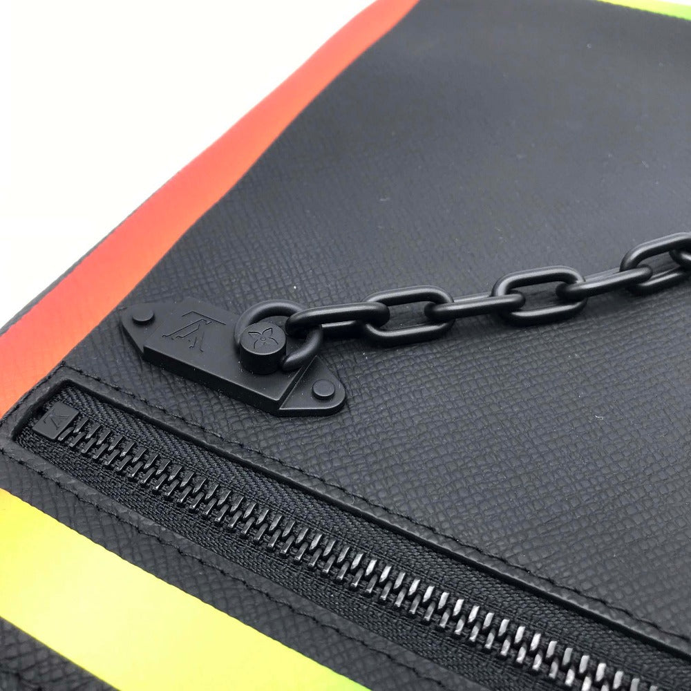 LOUIS VUITTON Clutch bag M30347 Taiga Leather Noir x Rainbow Taiga Pochette A4 Chain mens  d