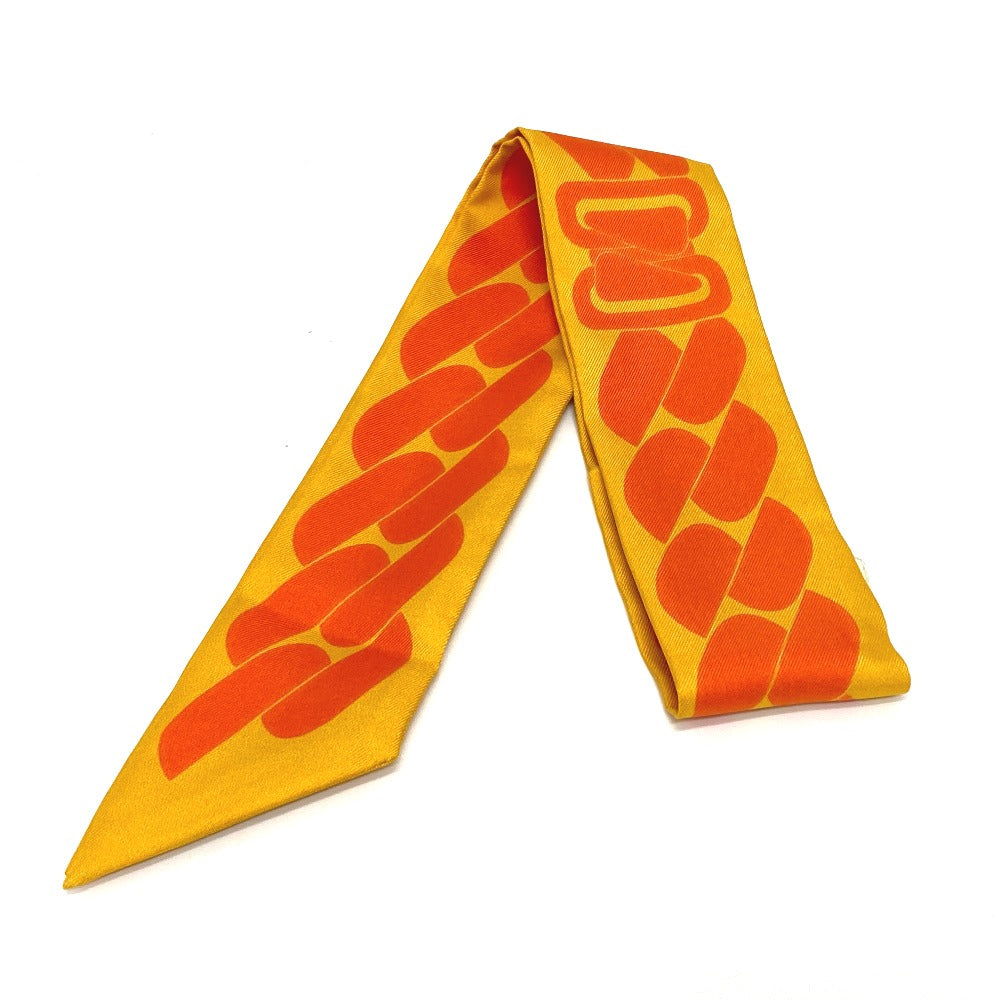 HERMES scarf silk Orange Chain motif Twilly Women  d