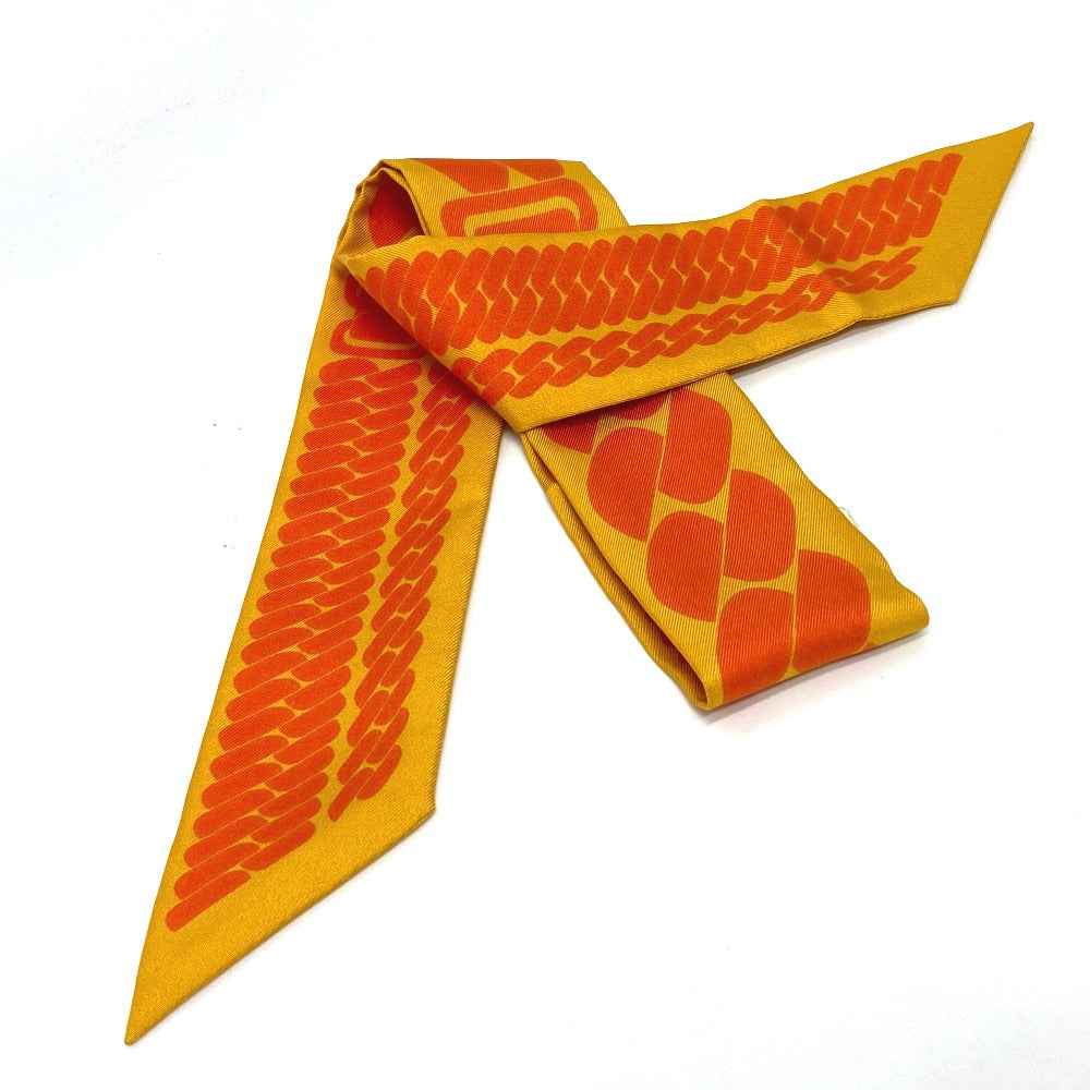 HERMES scarf silk Orange Chain motif Twilly Women  d