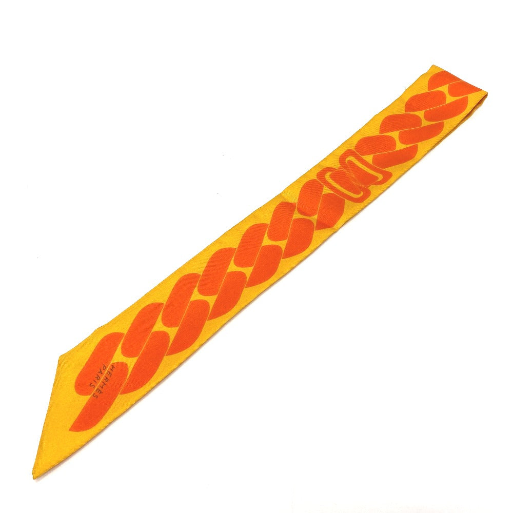 HERMES scarf silk Orange Chain motif Twilly Women  d