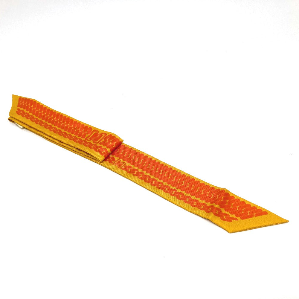 HERMES scarf silk Orange Chain motif Twilly Women  d