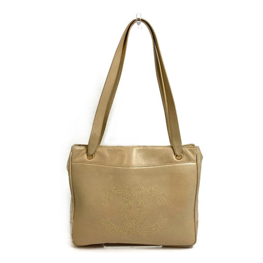 CHANEL Tote Bag lambskin beige Bag Shoulder Bag CC COCO Mark logo Studs Women