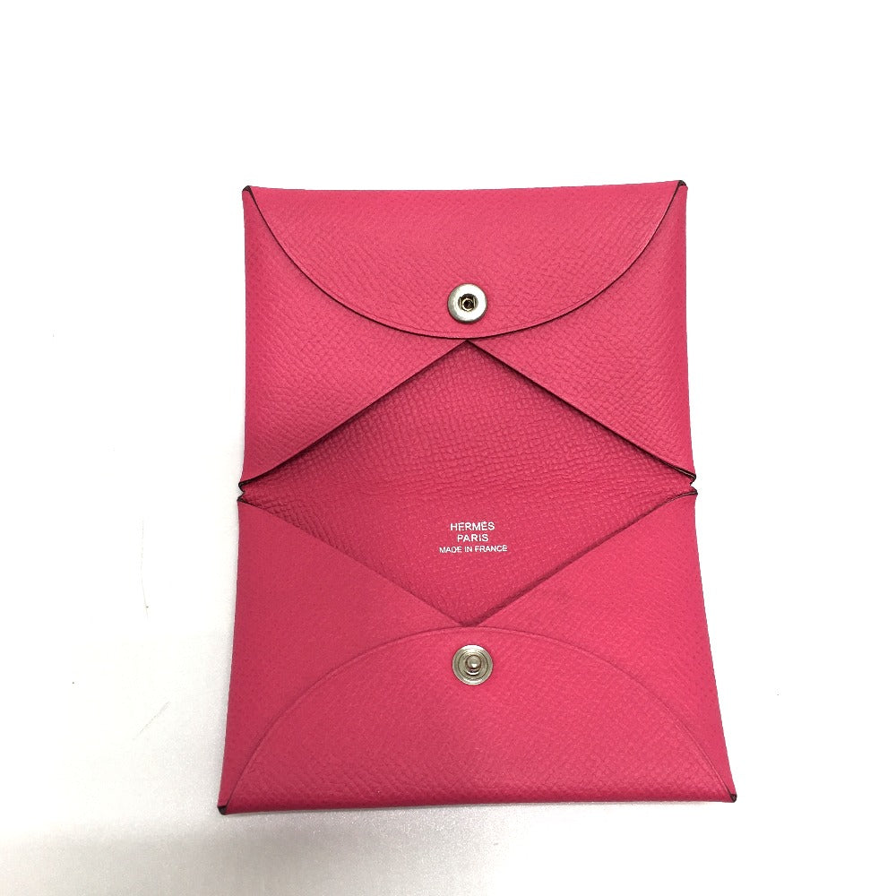 HERMES Card Case Epsom pink Bifold Wallet Calvi Women  d