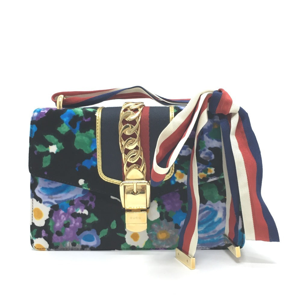 GUCCI Shoulder Bag 421882 Velor / leather multicolor Floral Silvi Small Women