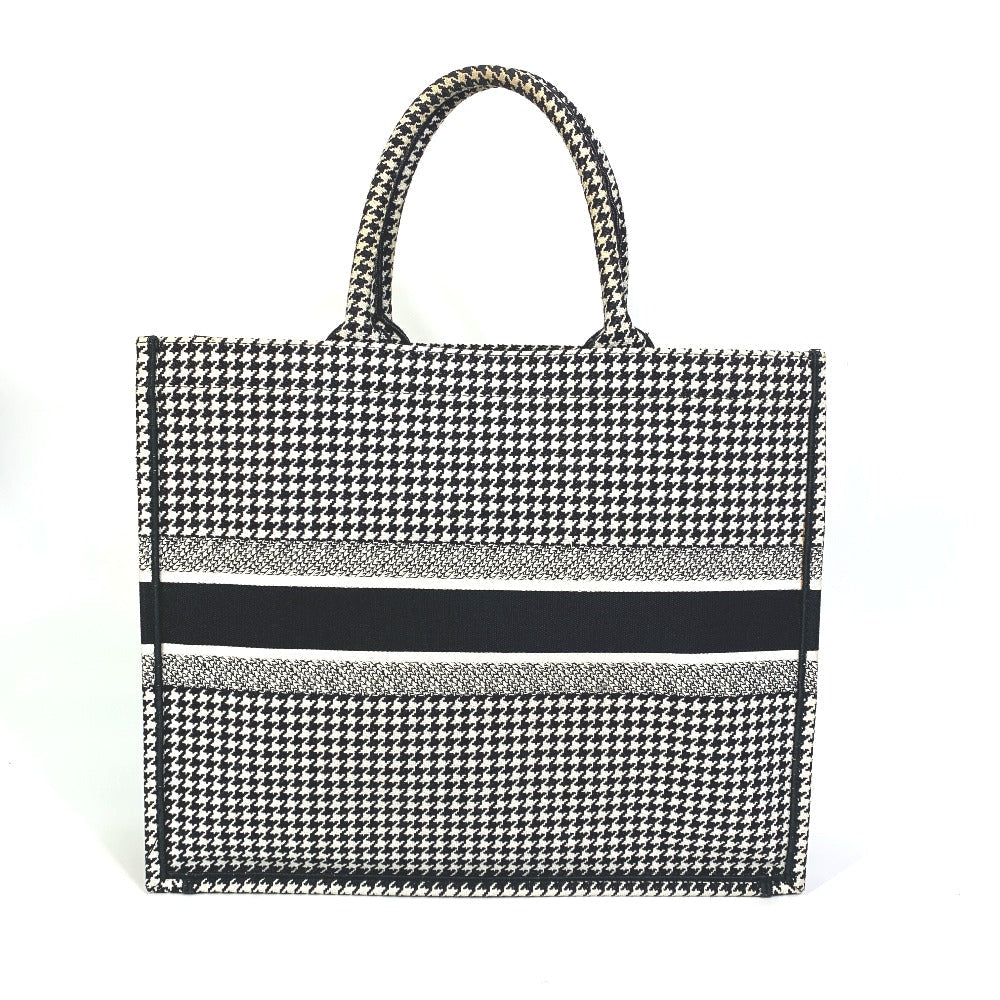 Dior Tote Bag canvas White / black Houndstooth Shoulder Bag Hound Tooth Embroidery Women