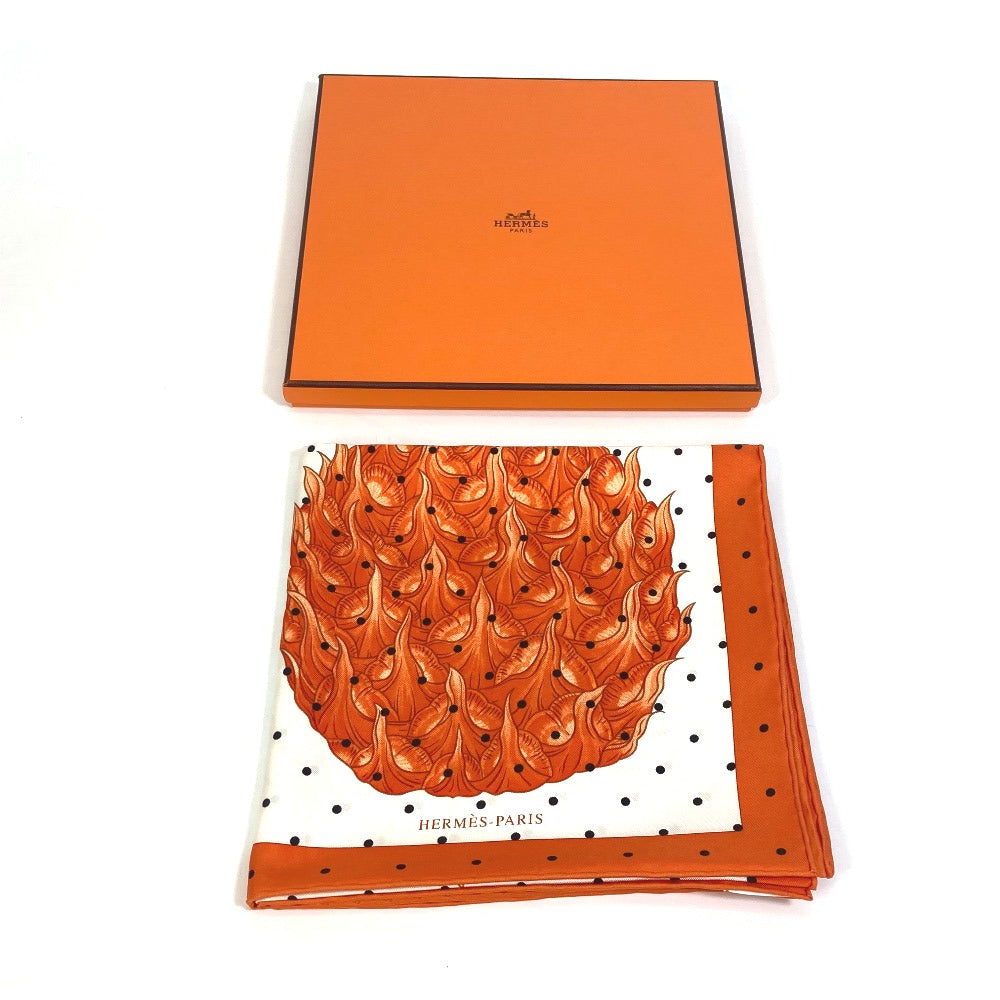 HERMES scarf silk Orange Index Bromeliaceae Bromeliad Catalog scarf Women  d