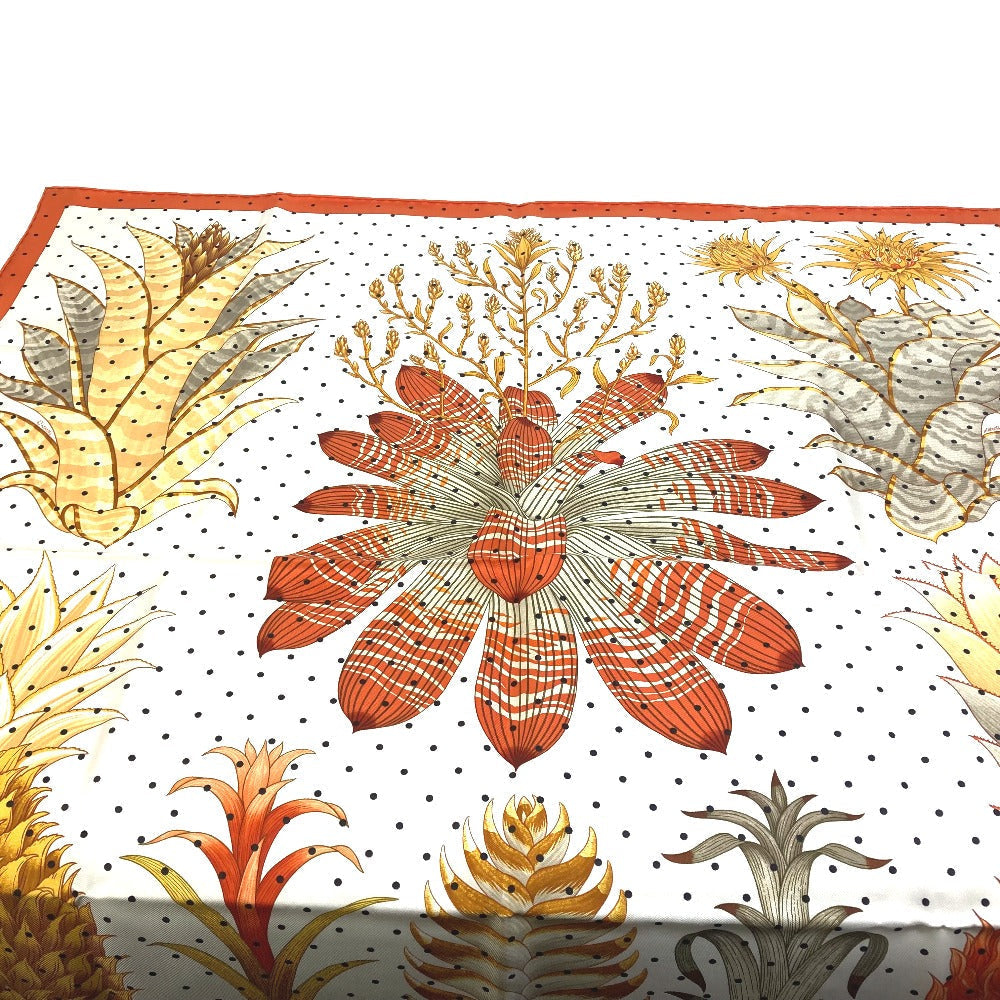 HERMES scarf silk Orange Index Bromeliaceae Bromeliad Catalog scarf Women  d