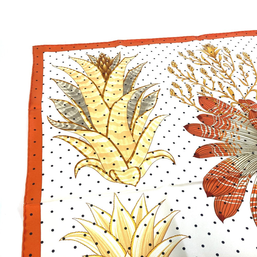 HERMES scarf silk Orange Index Bromeliaceae Bromeliad Catalog scarf Women  d