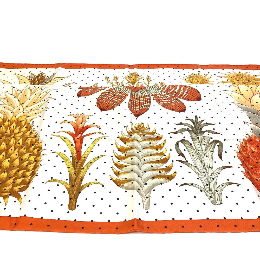 HERMES scarf silk Orange Index Bromeliaceae Bromeliad Catalog scarf Women  d