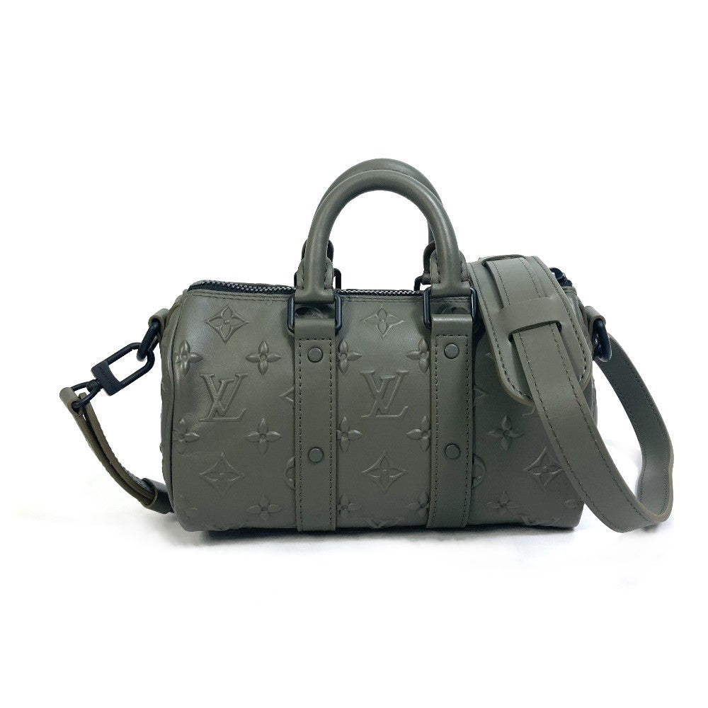 LOUIS VUITTON Handbag M57961 leather khaki monogram seal Keepall XS