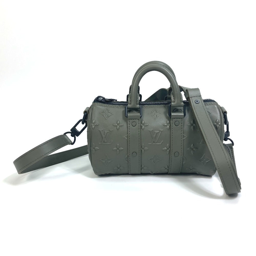 LOUIS VUITTON Handbag M57961 leather khaki monogram seal Keepall XS