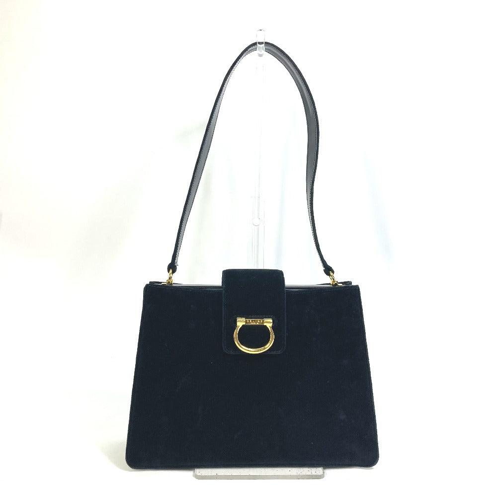 CELINE Shoulder Bag Velor / leather black Gamaguchi   Women