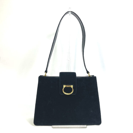 CELINE Shoulder Bag Velor / leather black Gamaguchi   Women