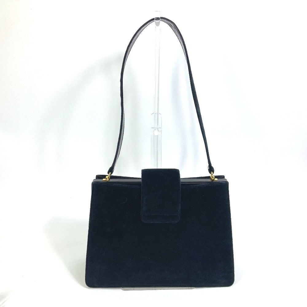 CELINE Shoulder Bag Velor / leather black Gamaguchi   Women