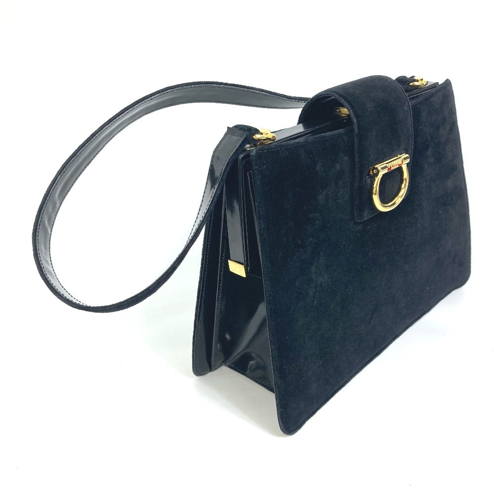 CELINE Shoulder Bag Velor / leather black Gamaguchi   Women
